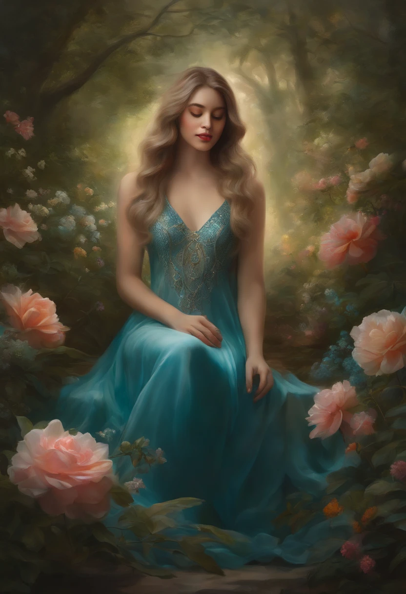 oil painted,Draw God,dream magical,Delicate and smooth,softness,florals,Realistis,Luoshen,Full body photo