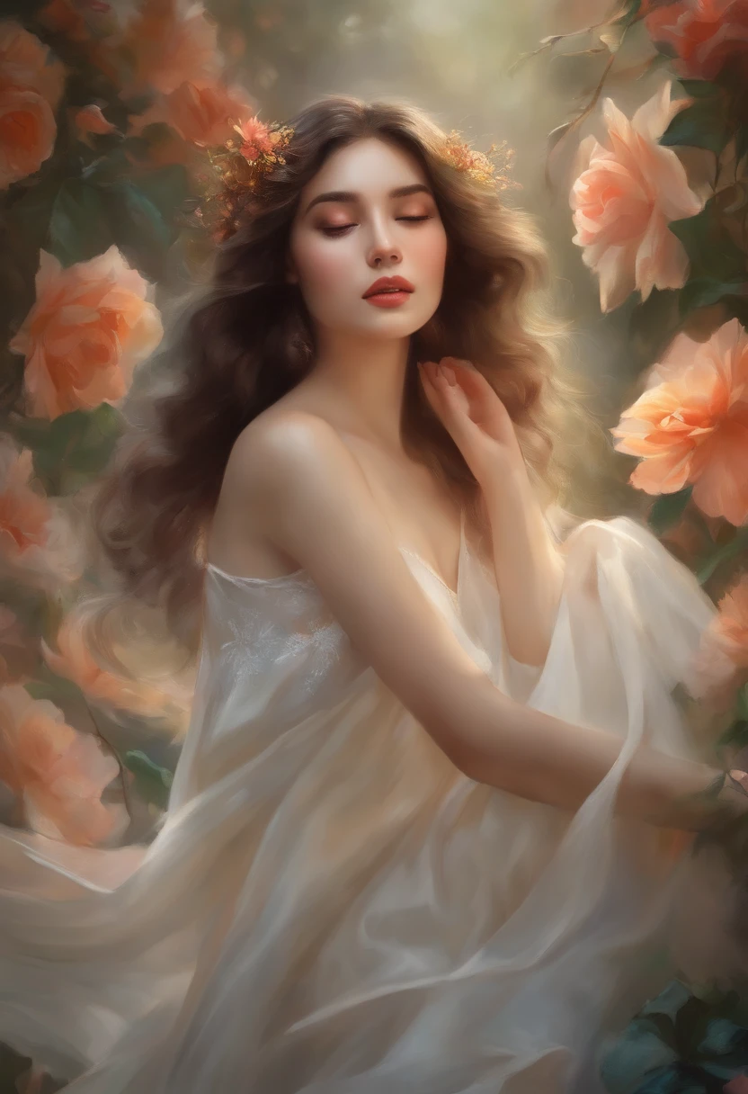 oil painted,Draw God,dream magical,Delicate and smooth,softness,florals,Realistis,Luoshen,Full body photo
