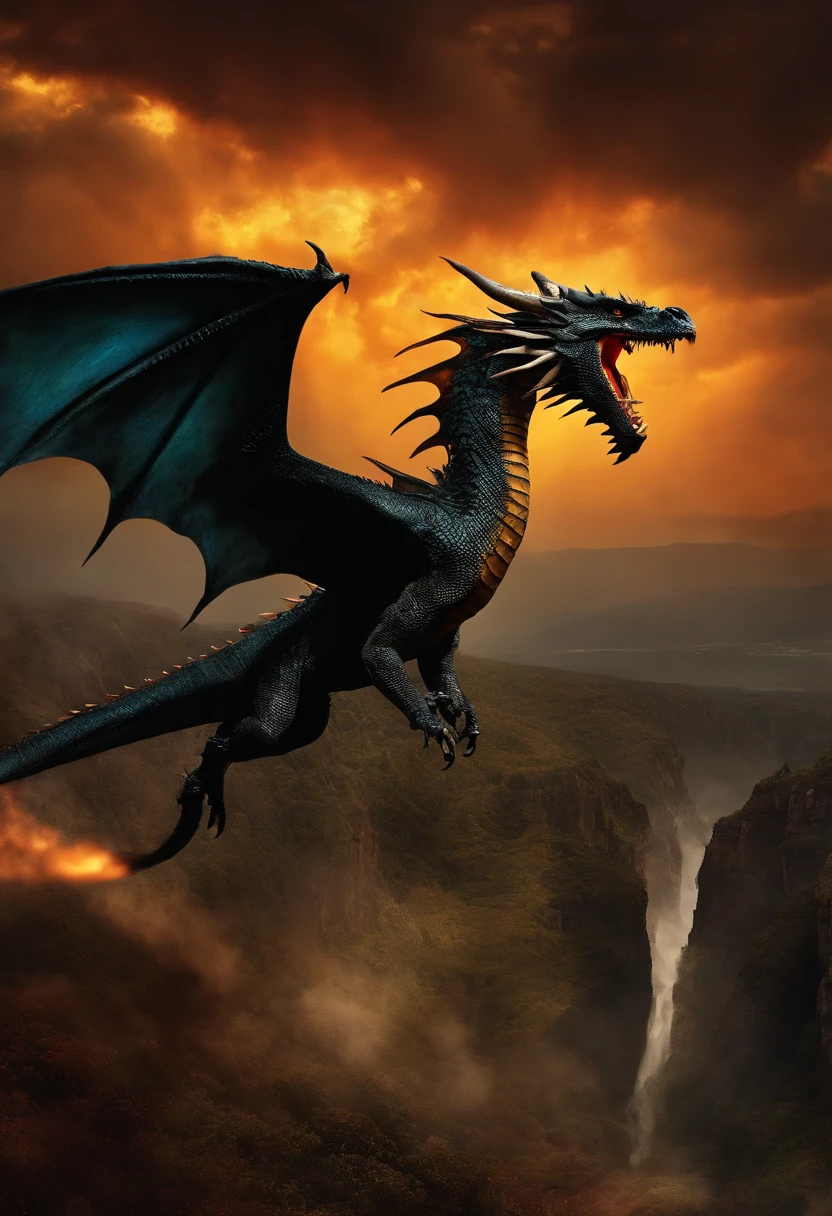 A dragon soaring with wings, Angry, There is a flame in the mouth, Middle Ages
