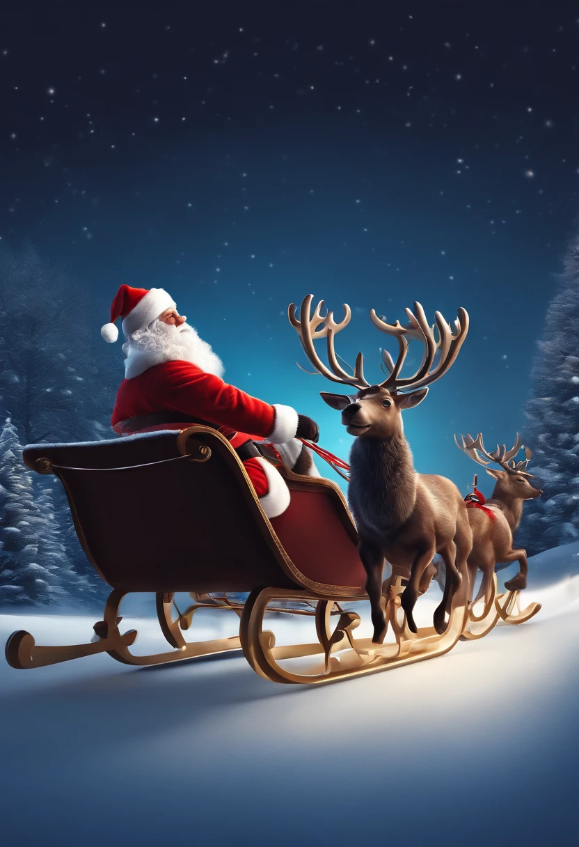 best quality, 4k, highres, ultra-detailed, realistic:1.37, vivid colors, studio lighting, bokeh, Santa Sleigh, flying silhouette Santa Sleight, Santa Claus riding in a sleigh with reindeer, isolated on white background, vector illustration