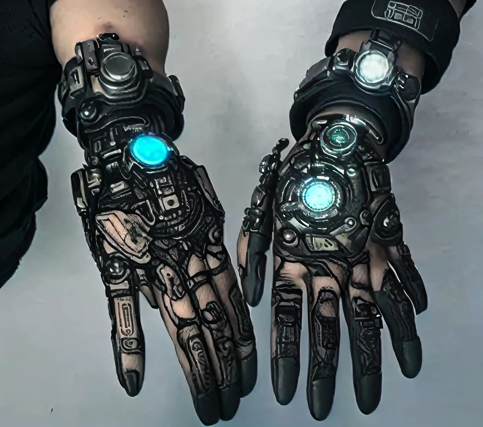 someone has a tattoo of a camera in their hand, Detailed mechanical hands, Ultra - realista e intrincado, perfectly drawn hands, estilo cyberpunk , hiper-realista, robot hands, tatuagem hiper-realista, hiper detalhado e realista, estilo realista, estilo cyberpunk hiper-realista, detalhado e realista, estilo hiper realista, mechanical hands, cybernetic hands, bonito e realista