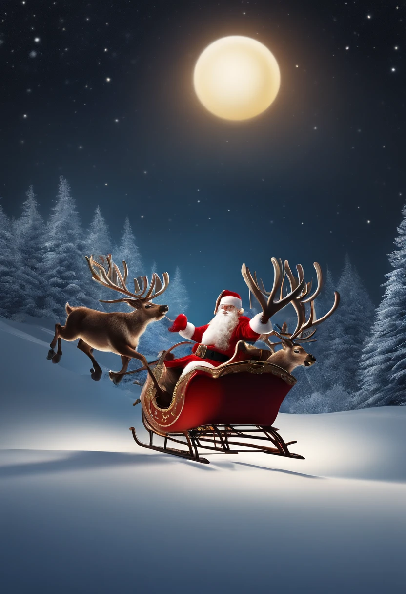 Christmas elements, santa claus Reindeer pulling a sleigh Black background, Illustrated minimalist image of a set of exclusive stickers