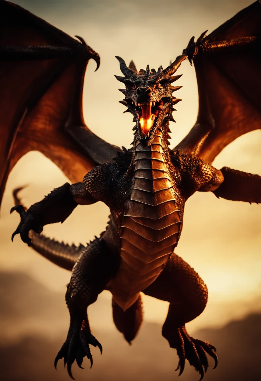 A dragon soaring with wings, Angry, There is a flame in the mouth, Middle Ages