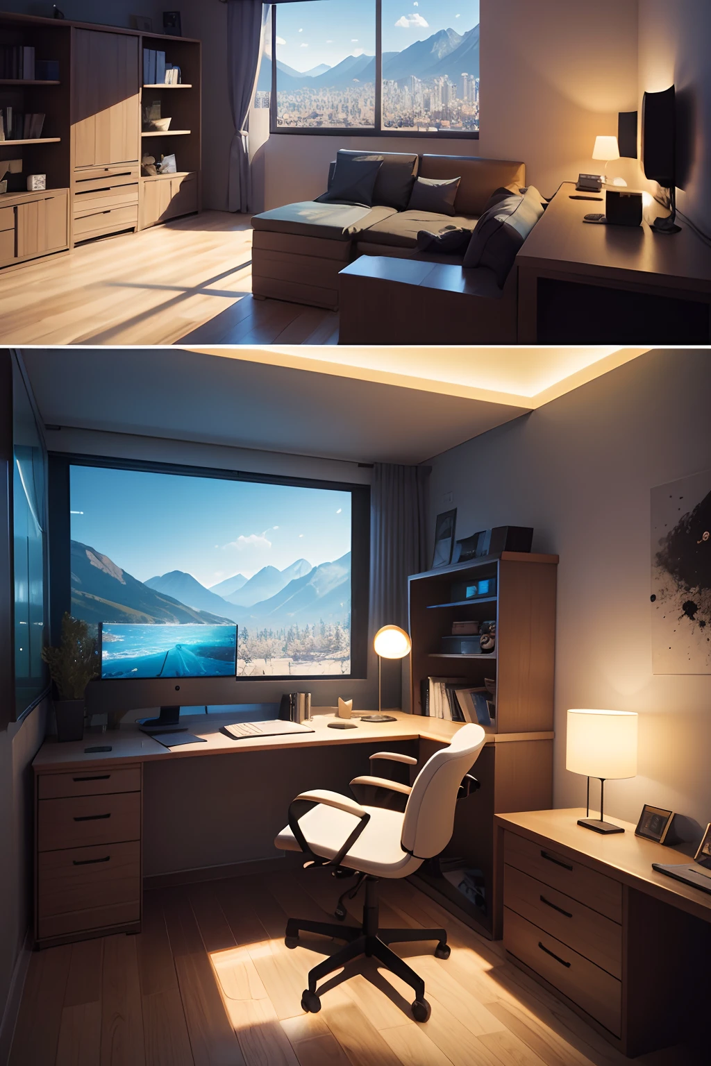 Un bureau ado avec ses jeux avec une ambiance Confortable dans le style de Moderne avec une vue.