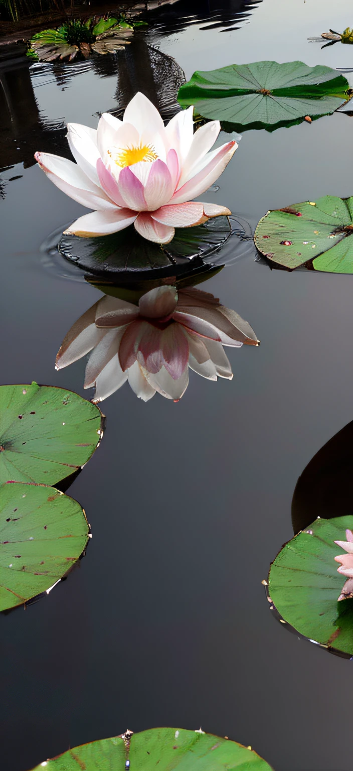 Lotus leaf ，many pink lotus，Realiy，Reflection in the water，