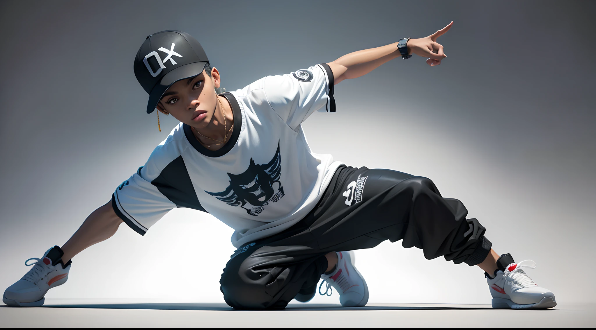 Full body dance illustration , usando uma roupa de hip hop com capuz, Minimalista, RTX, UHD, cell-shading, 32k, ray tracing, bem definido, comic, Pintura digital, Cartoon, fotorrealista, desenho, Motor irreal, octan render, Shaders, 4D