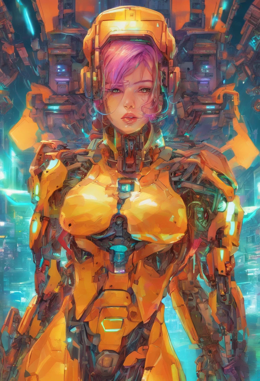 ((robot girl, Mecha)), Leuchtende Augen, Zartes Gesicht, Broken armor, Mechanische Aura, Mechanischer Arm, graue Haare, Lange Haare, Ceramic body, thigh gap, kleine Brust, Cyber-Hintergrund, Very nice city, (Durchscheinend, Reflektierende Haut), 8K, best quality, Ultra-detailliert, (Surrealismus: 1.4),