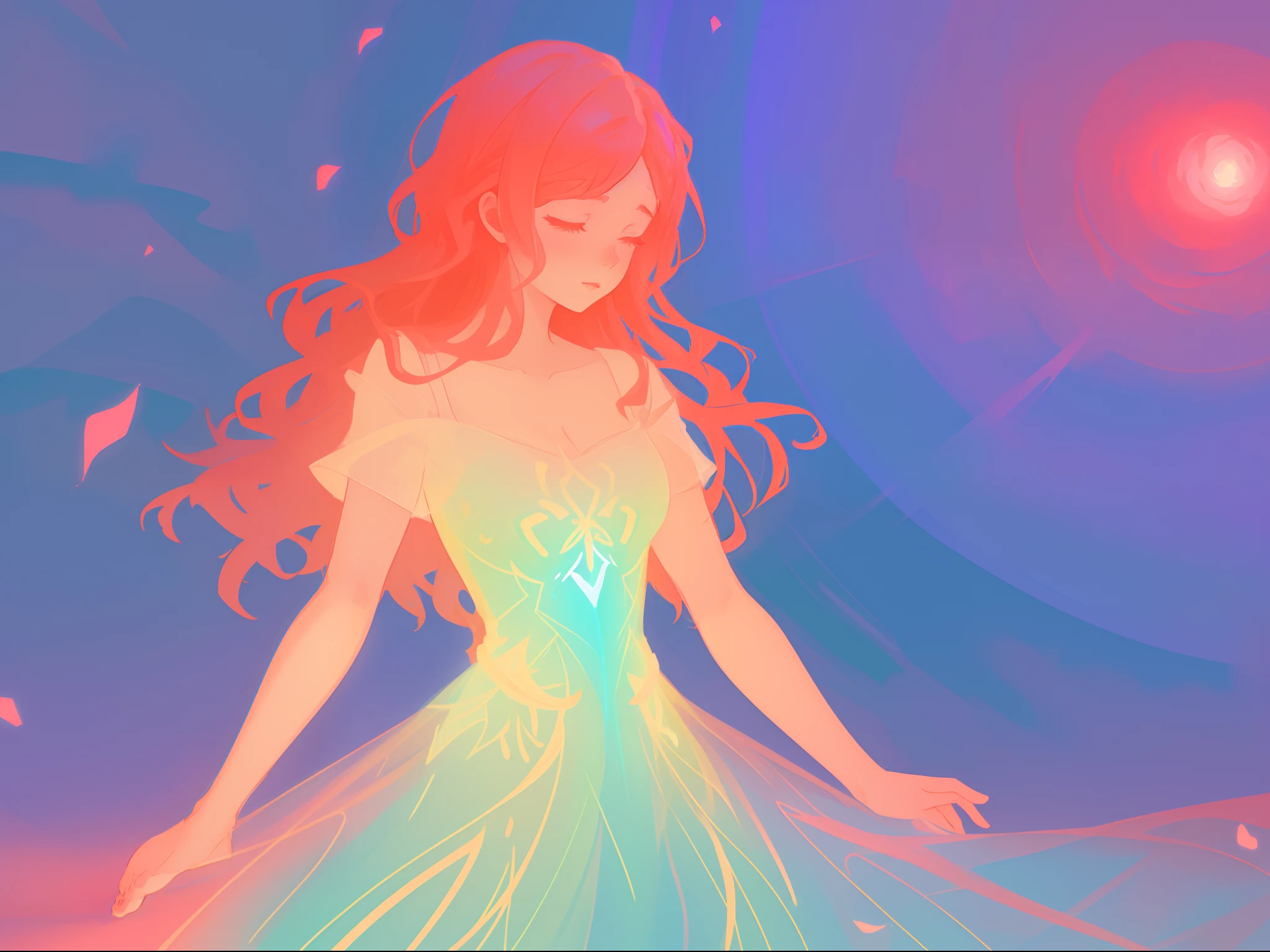 there is a girl in a dress that is standing in the snow, inspired by Glen Keane, inspired by Lois van Baarle, disney art style, by Lois van Baarle, glowing aura around her, by Glen Keane, jen bartel, glowing lights! digital painting, flowing glowing hair, glowing flowing hair, beautiful digital illustration