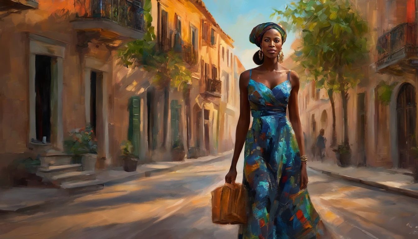 (a black woman walking down the street in front of the viewer wearing fancy clothes),(documentary),(photorealistic art),(DSLR),(best quality,4k,8k,highres,masterpiece:1.2),(wide angle lens,ultra-detailed),(lighting,natural light),(HDR),(vivid colors)