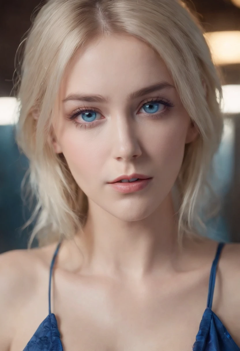 woman, Realistic character,coiffed blonde hair, Pink silk belly pocket,Blue eyes, anime big breast, Alone, modern, Cyberpunk