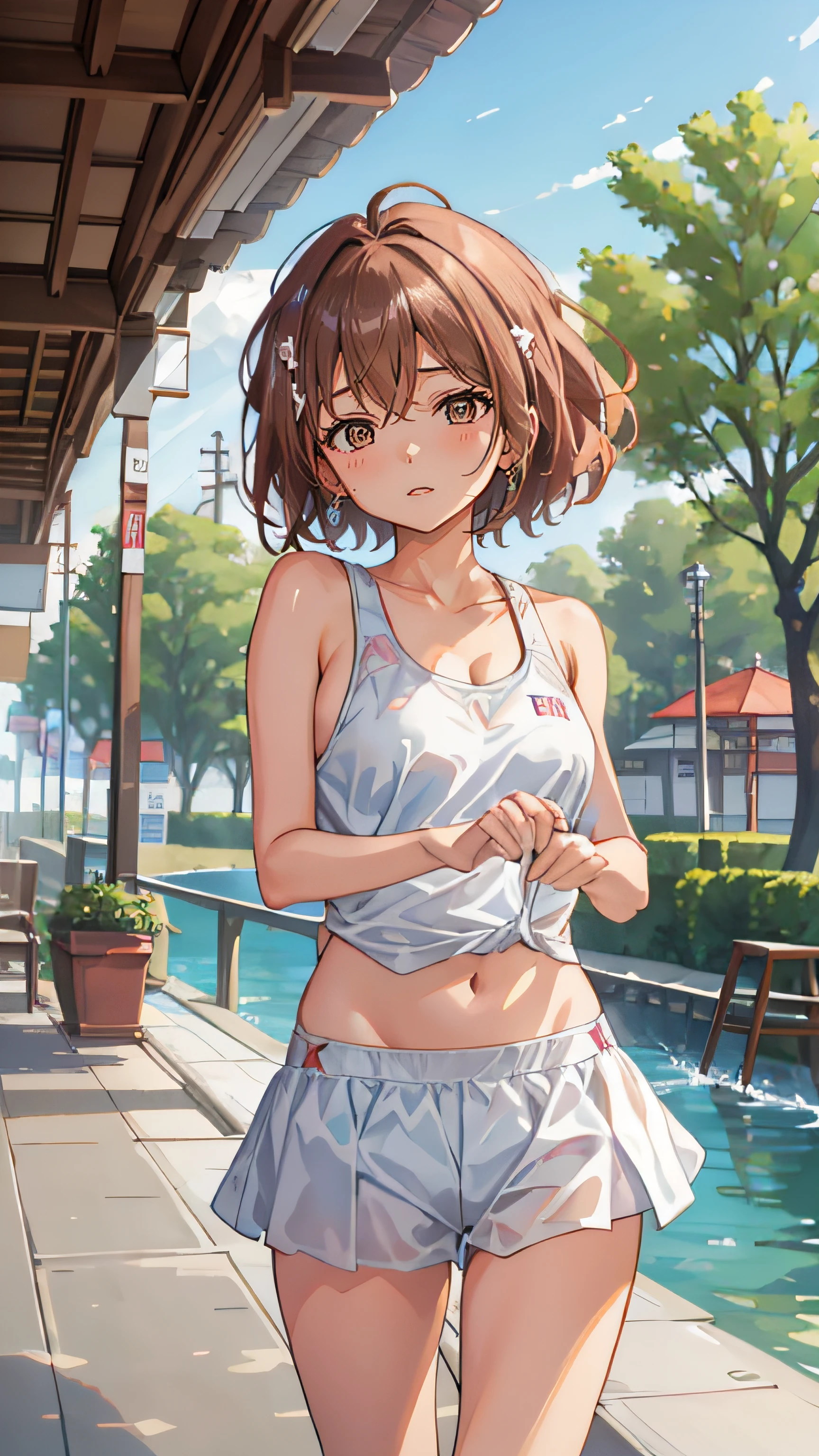 misaka mikoto, It's a girl in a swimsuit。shorth hair、shores