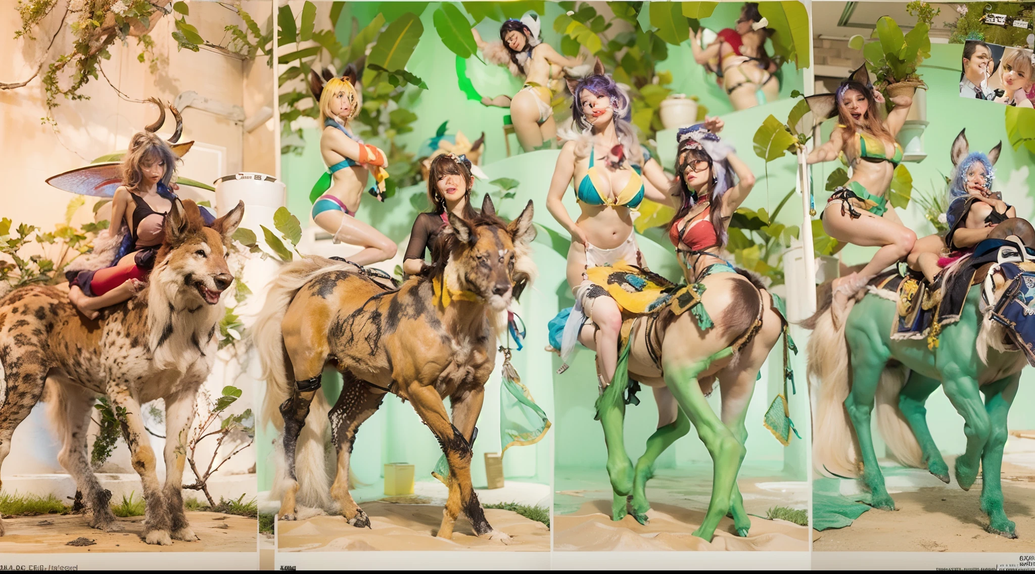 In the beautiful illustration of this super-grand scene,The ultra-distant lens shows us(Over eight separate and distinctive centaur characters:9.9),They all have their own characteristics,Vivid and interesting。Radiant from the heavens(Angelic centaurs:6.6),To nightmarish is(Centaurs surrounded by flames:6.6)、And then to the wind dancing in the air(Fairy centaurs:6.6)、And thunder and lightning surrounding(One-horned centaur:6.6),and shining metallic ones(Mechanical style centaur:6.6)、And then(A centaur with colorful dragon scales covering the whole body:6.6)The power is powerful、Elegant and agile(Elf centaur's slenderness:6.6)Gracefully wears a flower crown、Enchanting and charming(Tiflin centaurs:6.6)、Have the indescribable(Raised sexy:6.6)'s(Succubus centaurs:6.6)。Each character has their own unique charms and abilities。The illustration uses advanced artistic techniques and tools,(Use nesting、woven、stitching、ssee-through、arrange、grouping、Storyboards and other methods,Divide the scene into sections by geometric arrangement:9.9),Each section corresponds to a centaur character,This makes more efficient use of space。Through Midjourney's advanced brush tools、Color palette、Material packs and model packs、Texture tools,For each centaur, beautiful props are designed to increase racial characteristics、Clothing and physical features,(Enhances the character's personality and visual appeal:2.5),The scenery in the illustrations is stunning,There are changing skies、rainbowing、extreme light、Stars and Moon。Incorporating iconic landmarks such as Mount Everest,and fireworks、tranquil lake、Natural and urban elements of waves and neon lights,Creates a magical atmosphere,The centaurs display their unique abilities and equipment in a variety of environments,This is true even in extreme alien landscapes。(Use Midjourney's tools、Material packs、Texture tools、The color palette makes depicting details vivid and realistic:9.9),From complex hairstyles and as well as different racial traits、Body、Ap