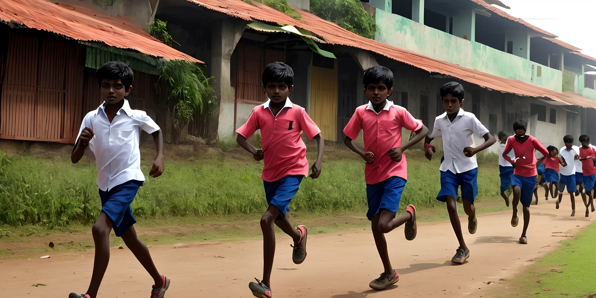 Kerala students running to school