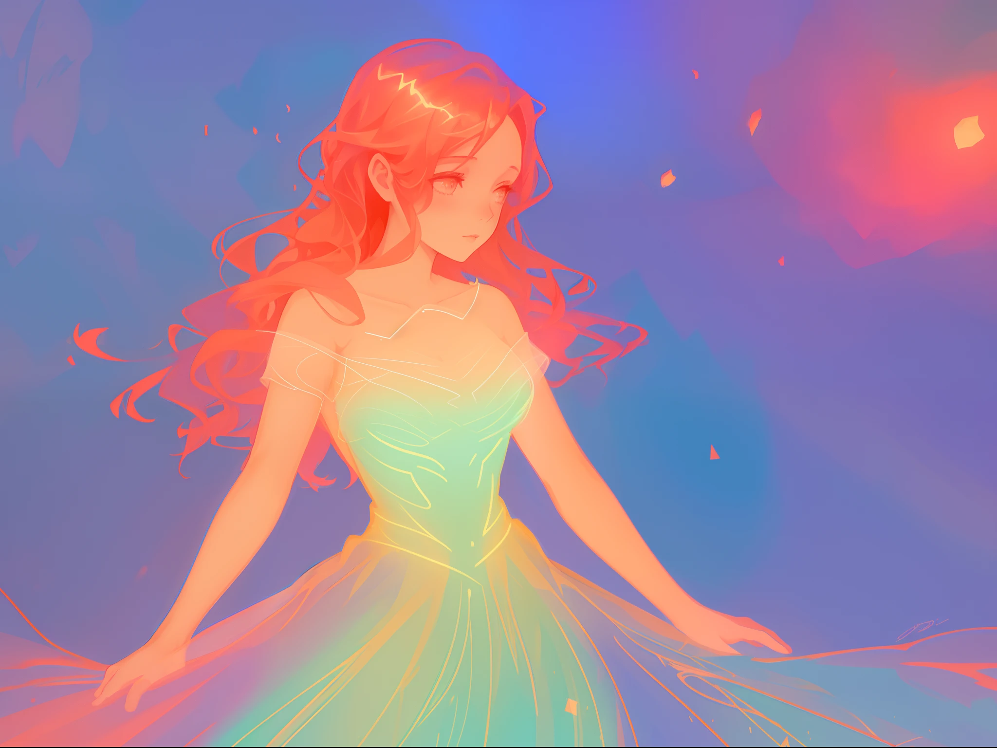 there is a girl in a dress that is standing in the snow, inspired by Glen Keane, inspired by Lois van Baarle, disney art style, by Lois van Baarle, glowing aura around her, by Glen Keane, jen bartel, glowing lights! digital painting, flowing glowing hair, glowing flowing hair, beautiful digital illustration