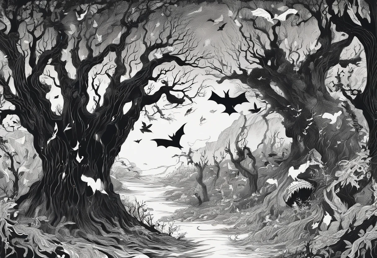 the phantom，shinigami，cawing ravens，the bats，Withered trees，Halloween horror scenes