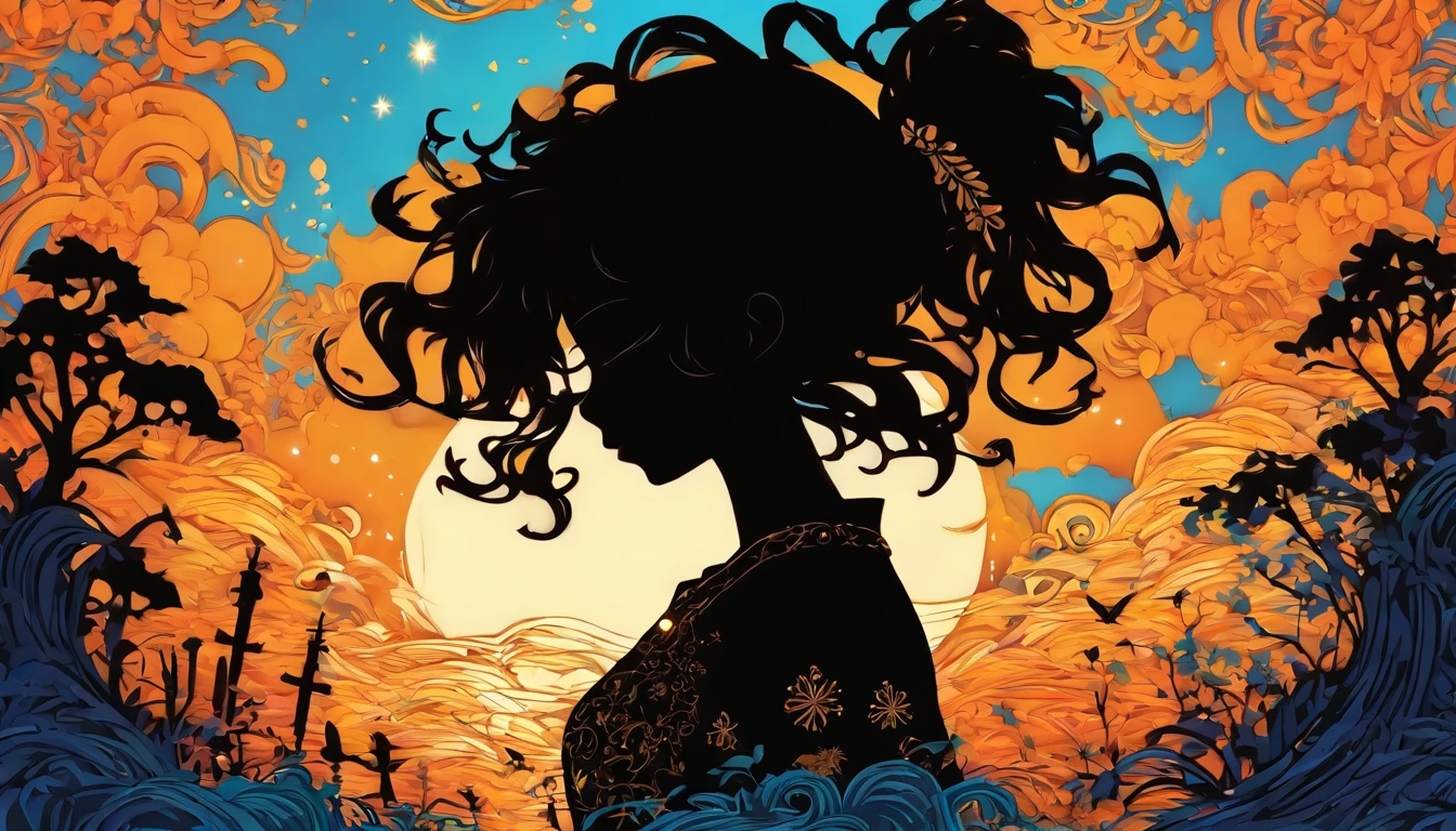 (Silhouette Art,cutouts:1.6) (((Paper cutting art,A world where only white exists:1.3) (Cowboy Shot),1 girl、Solo, (doress, profile:1.2),white, Clear and beautiful face,Romper (Blue Ocean and Moon) Textured glass background,World of Tarot Cards、