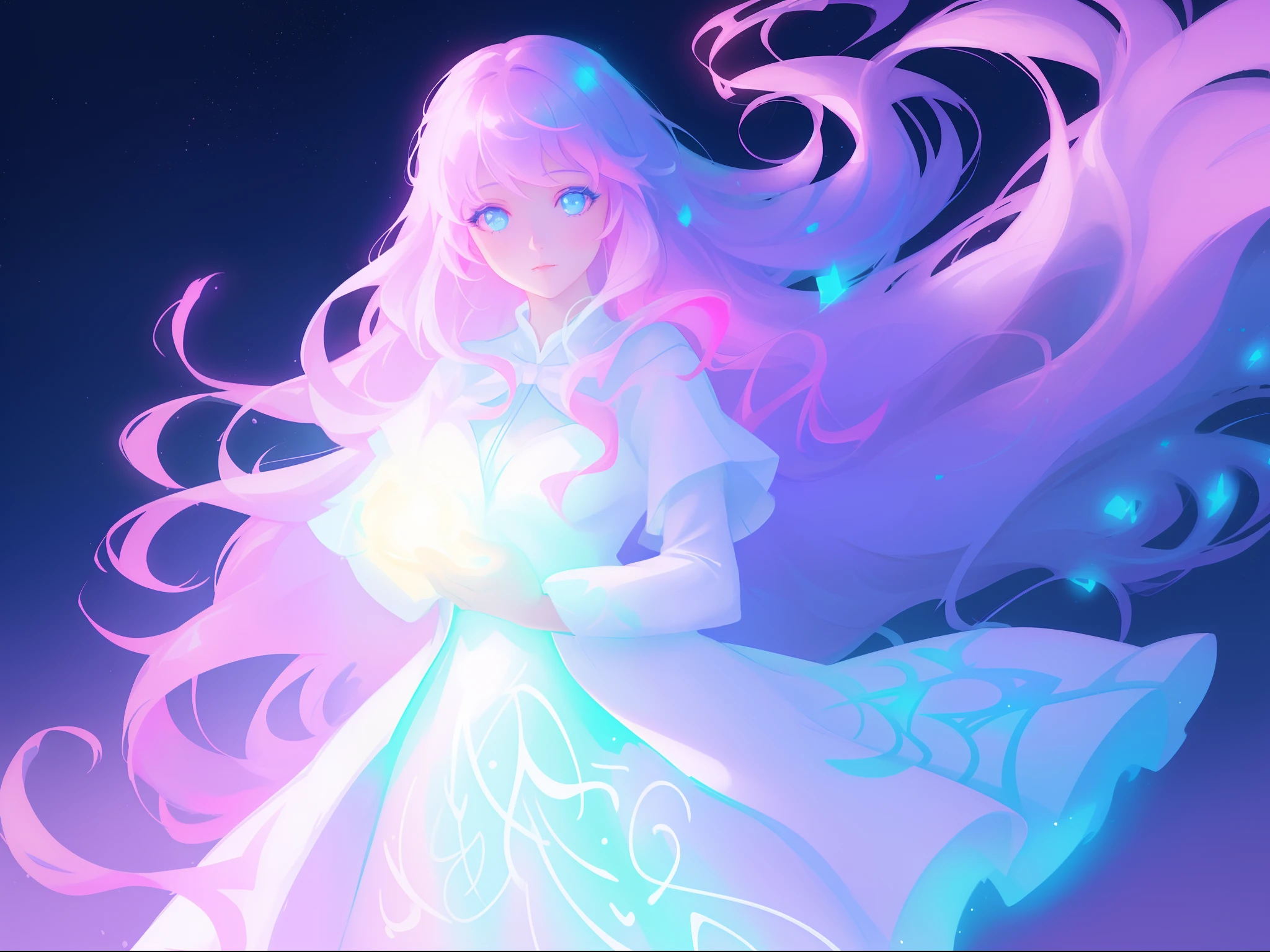 there is a girl in a dress that is standing in the snow, inspired by Glen Keane, inspired by Lois van Baarle, disney art style, by Lois van Baarle, glowing aura around her, by Glen Keane, jen bartel, glowing lights! digital painting, flowing glowing hair, glowing flowing hair, beautiful digital illustration