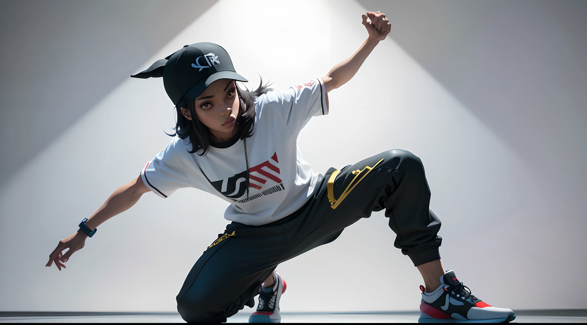 Full body dance illustration , usando uma roupa de hip hop com capuz,  Minimalista, RTX, UHD, cell-shading, 32k, ray tracing, bem definido, comic, Pintura digital, Cartoon, fotorrealista, desenho, Motor irreal, octan render, Shaders, 4D