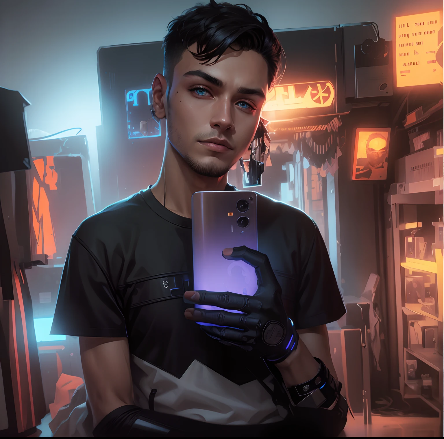 Change background cyberpunk handsome boy with sunglass, realistic face, 8k, ultra realistic,