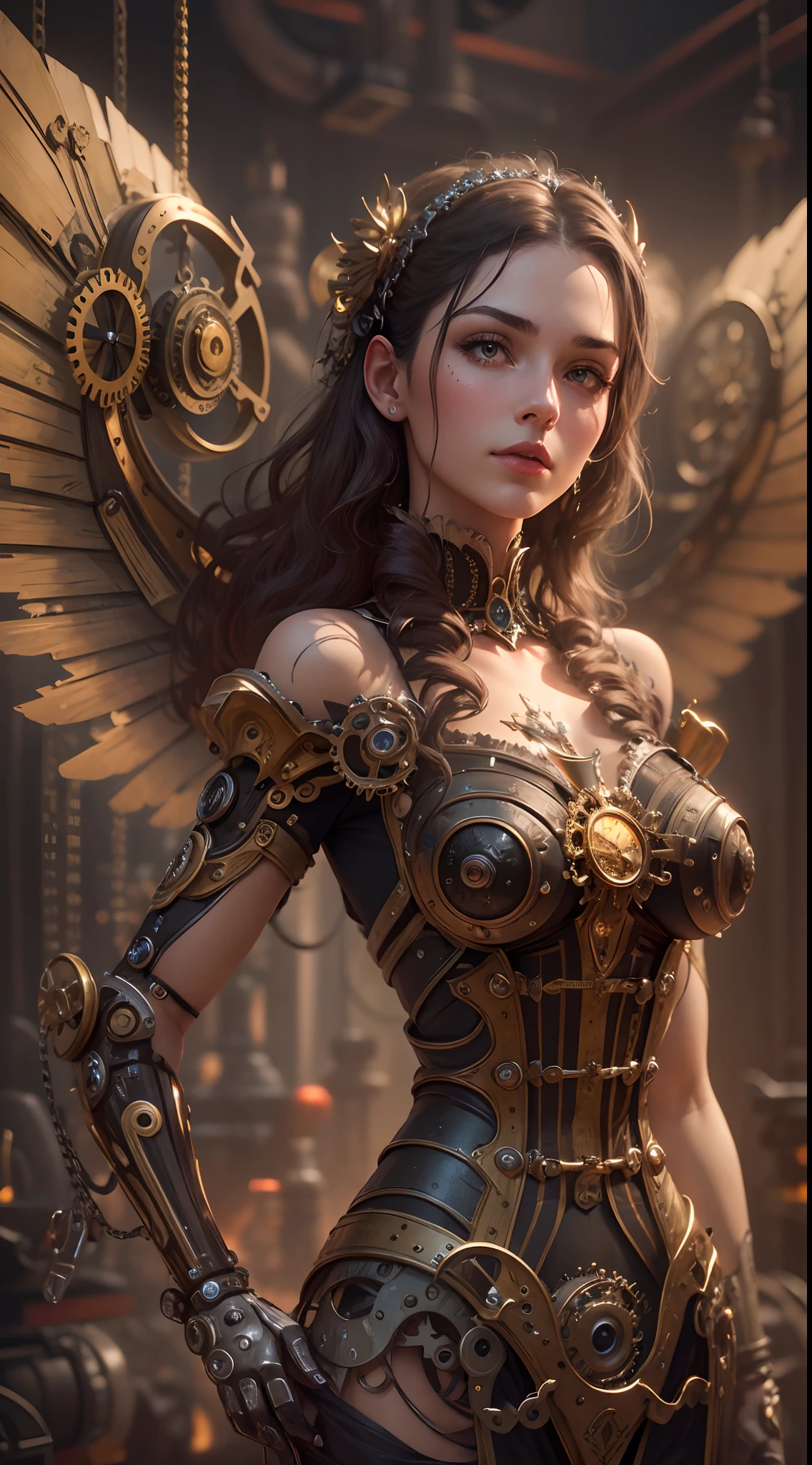 aerial angle, (200m tall biological ancient weapon), female face, so many glitter wings, saint, movement, skyscraper, flying, ((halo)), battle field, attack,
