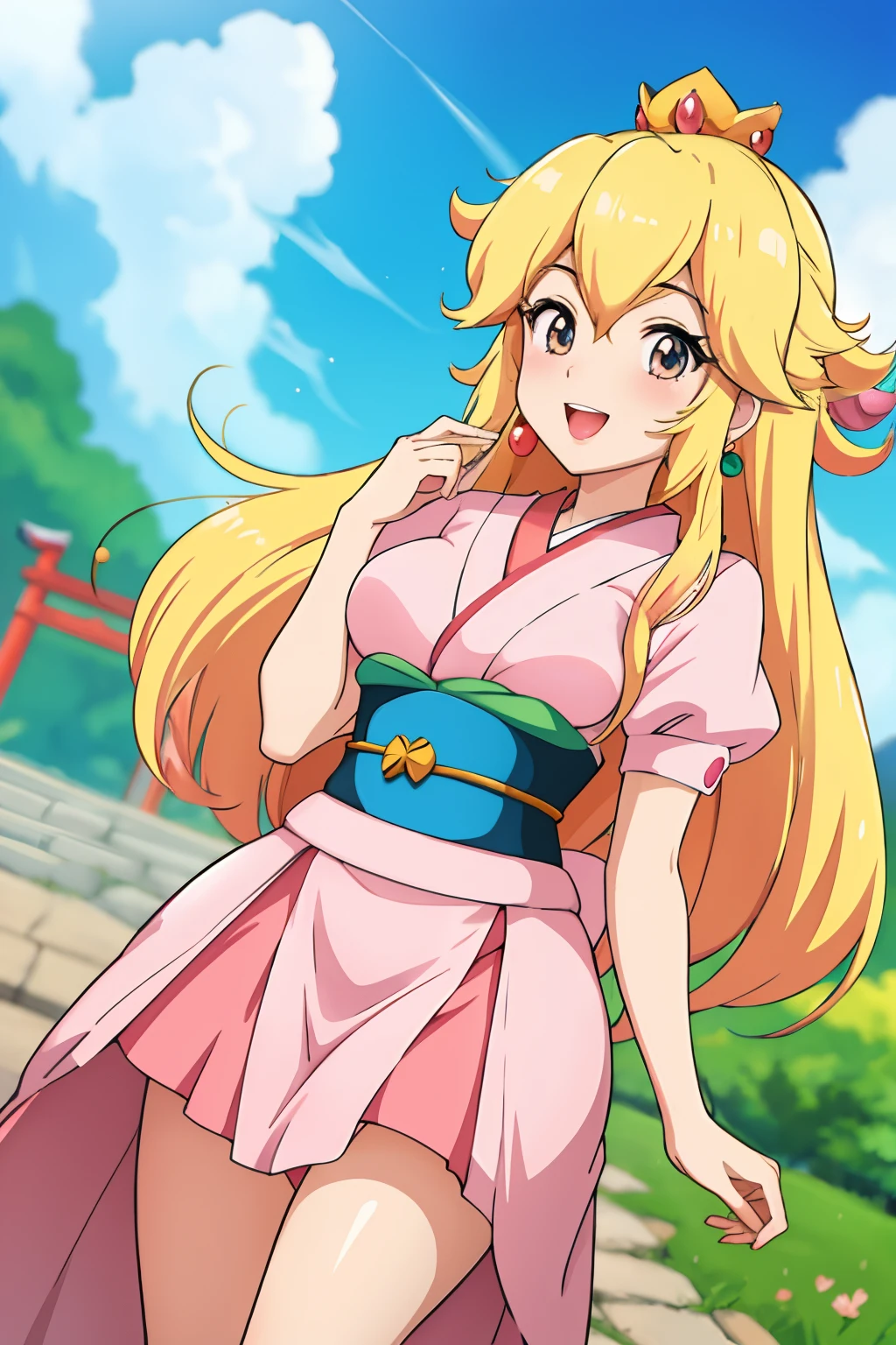 Princess Peach as a Japanese anime cartoon style, inspired by Studio Ghibli’s