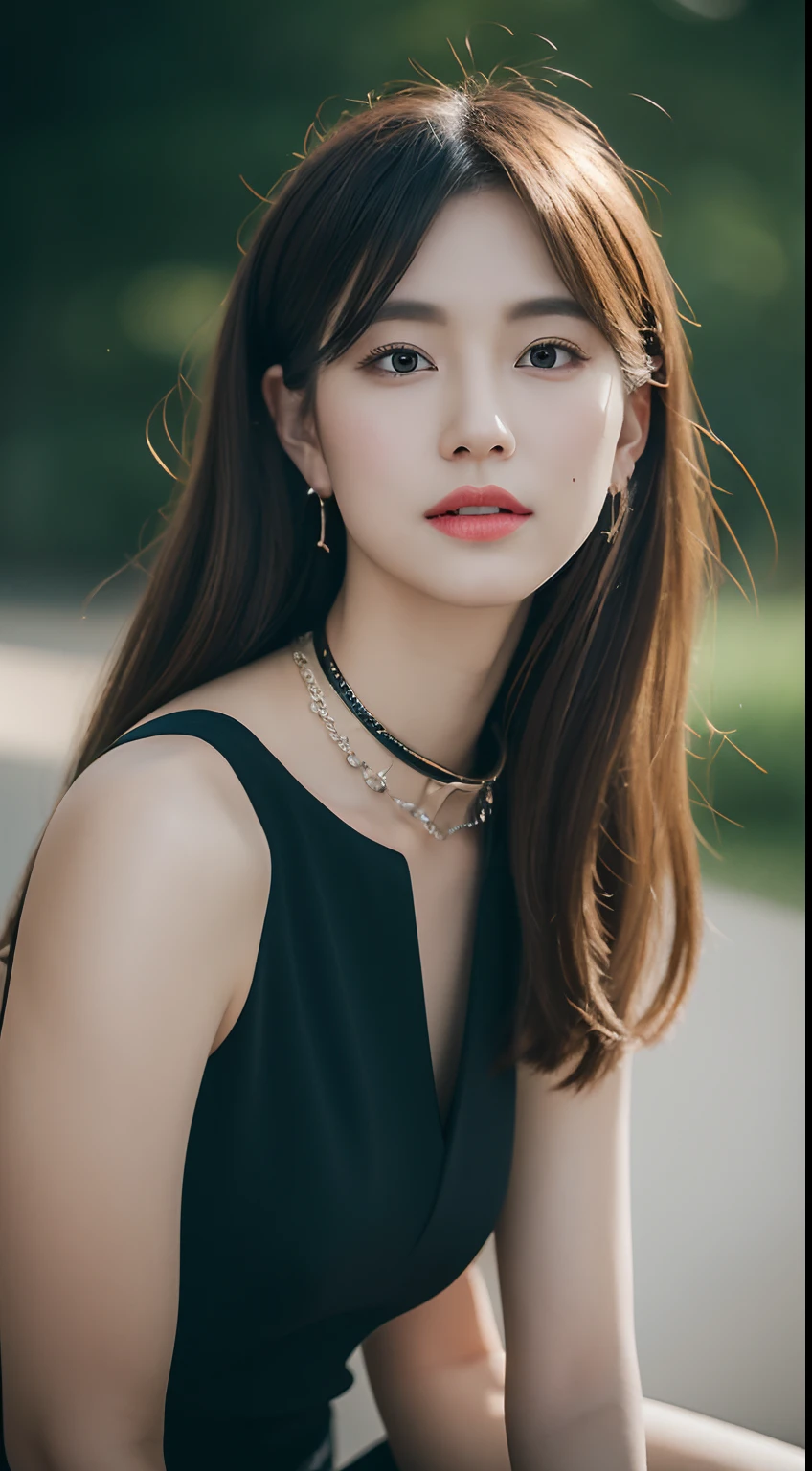 Works of masters，Best image quality，high detal，超高分辨率，8K分辨率，first person perspective，s the perfect face，solo person，femele，(Slender thighs:1.27)，ssmile，long whitr hair，A brown-haired，Bracelet，Collar，pendant，ear studs，Hanfu，Facing the viewer，Autumn，plateau，album covers，Cinematic lighting，A melting pot of all things，Star sideburns，Ex Machina