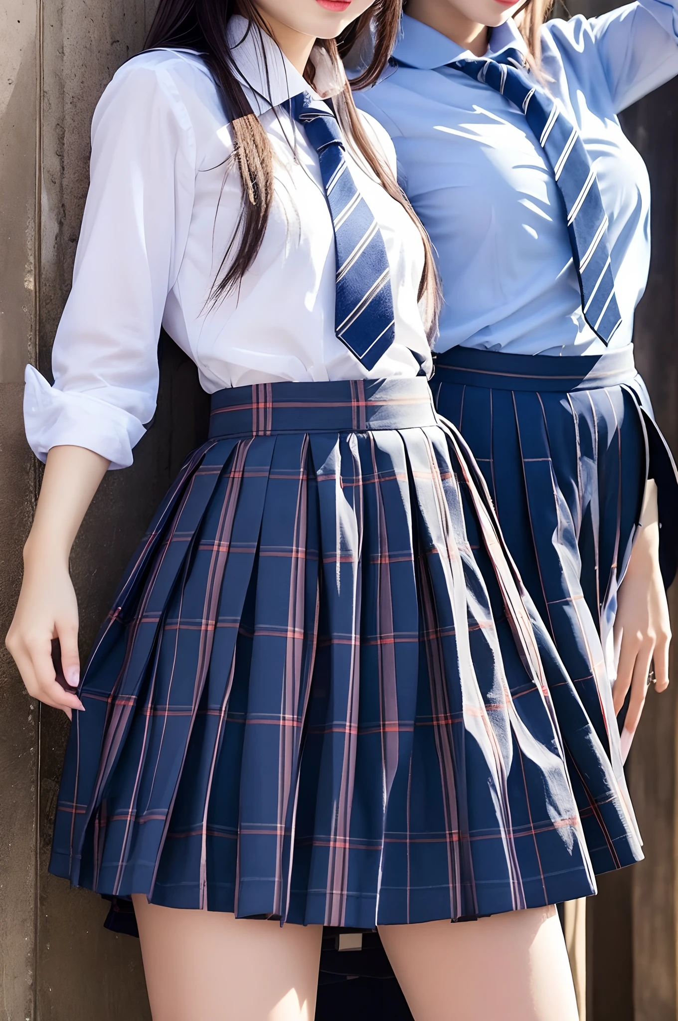 japanaese girl、 girls、perfect body type、Transparency、Transcendent Big、School Uniforms、Navy blue tie、Navy blue skirt、Light blue shirt、hposing Gravure Idol、waterside
