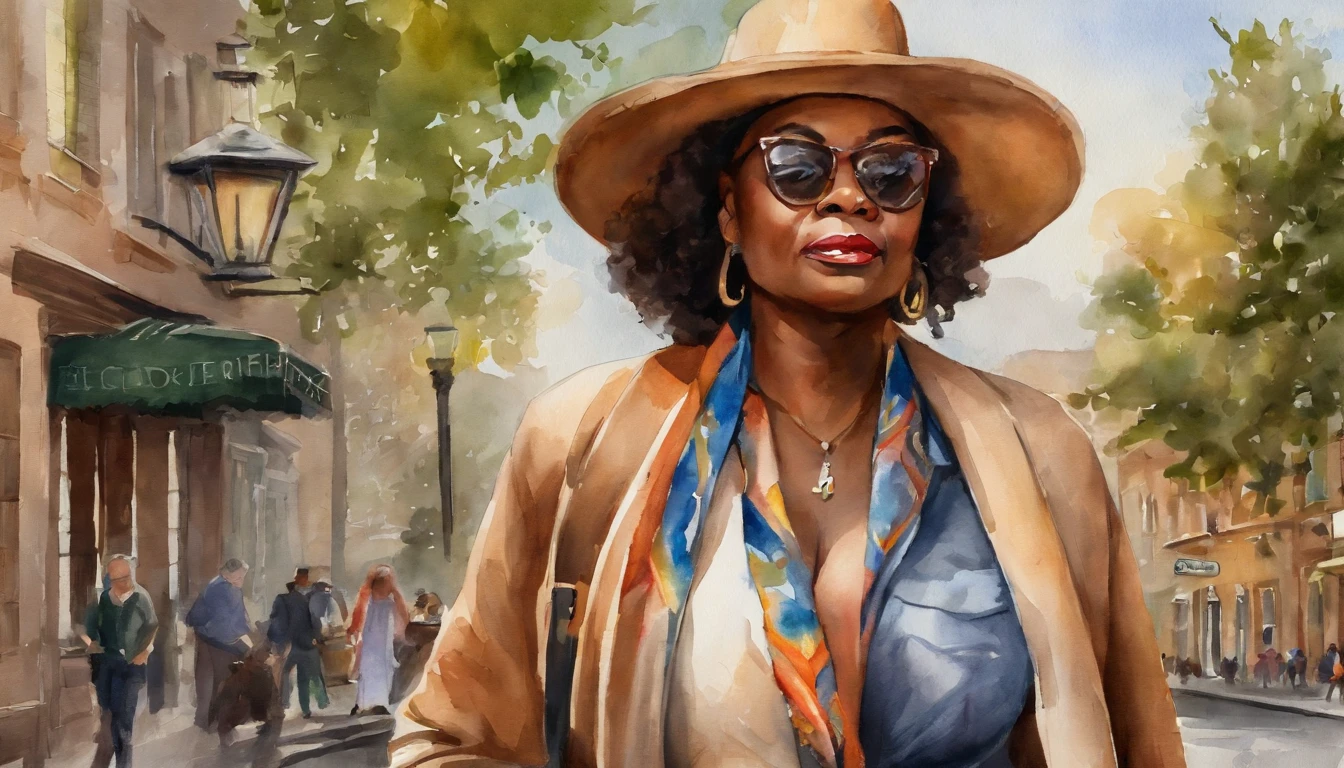(a black woman walking down the street in front of the viewer wearing fancy clothes),(documentary),(photorealistic art),(DSLR),(best quality,4k,8k,highres,masterpiece:1.2),(wide angle lens,ultra-detailed),(lighting,natural light),(HDR),(vivid colors)