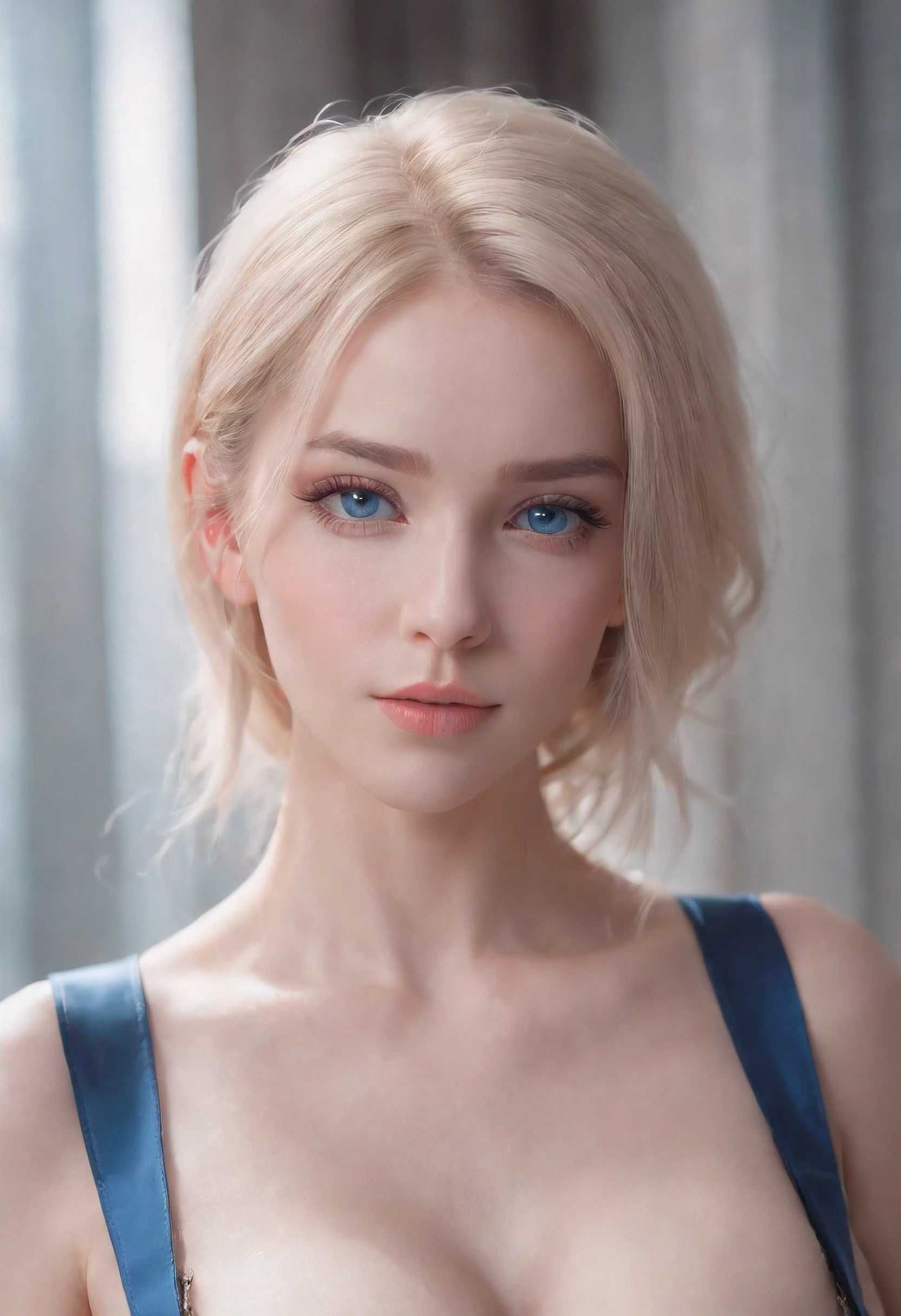 woman, Realistic character,coiffed blonde hair,Pure lust pink silk suspender belly pocket,Blue eyes, anime big breast, Alone, modern, Cyberpunk