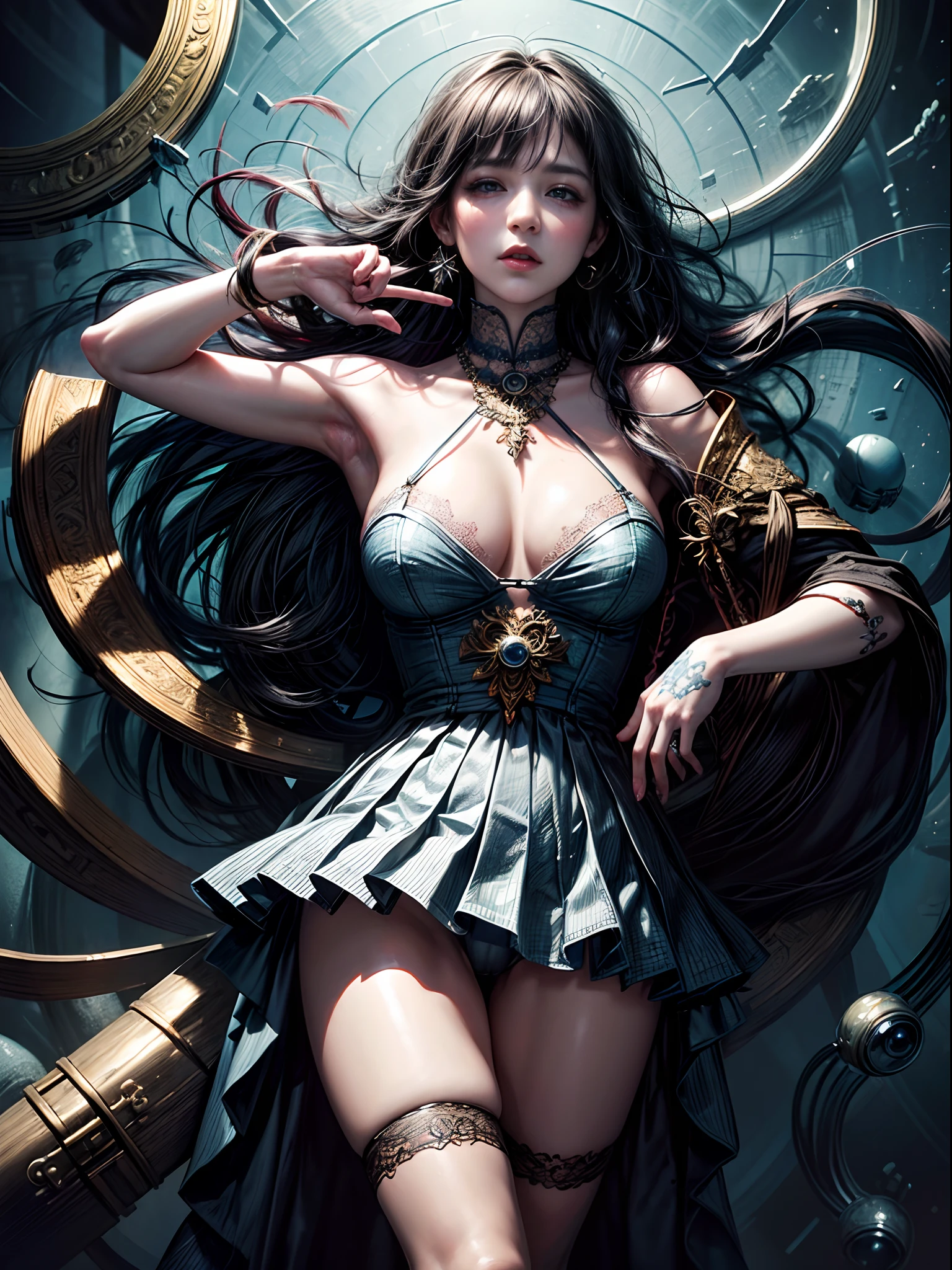 (masterpiece, best quality:1.4), (extremely detailed, 8k, UHD) official art, unity 8k wallpaper, ultra-detailed, beautiful and aesthetic, masterpiece, best quality, (zentangle, mandala, tangle, entangle), (fractal art:1.3), 1girl, extremely detailed, dynamic angle, cowboys hot, the most beautiful form of chaos, elegant, a brutalist designed, vivid colors, romanticism, by James jean, Roby dwi Antony, ross tran, Francis bacon, Michal Mraz, Adrian genie, petra Cortright, gerhard richter, Takato Yamamoto, ashley wood, atmospheric, ecstasy of musical notes, streaming musical notes visible