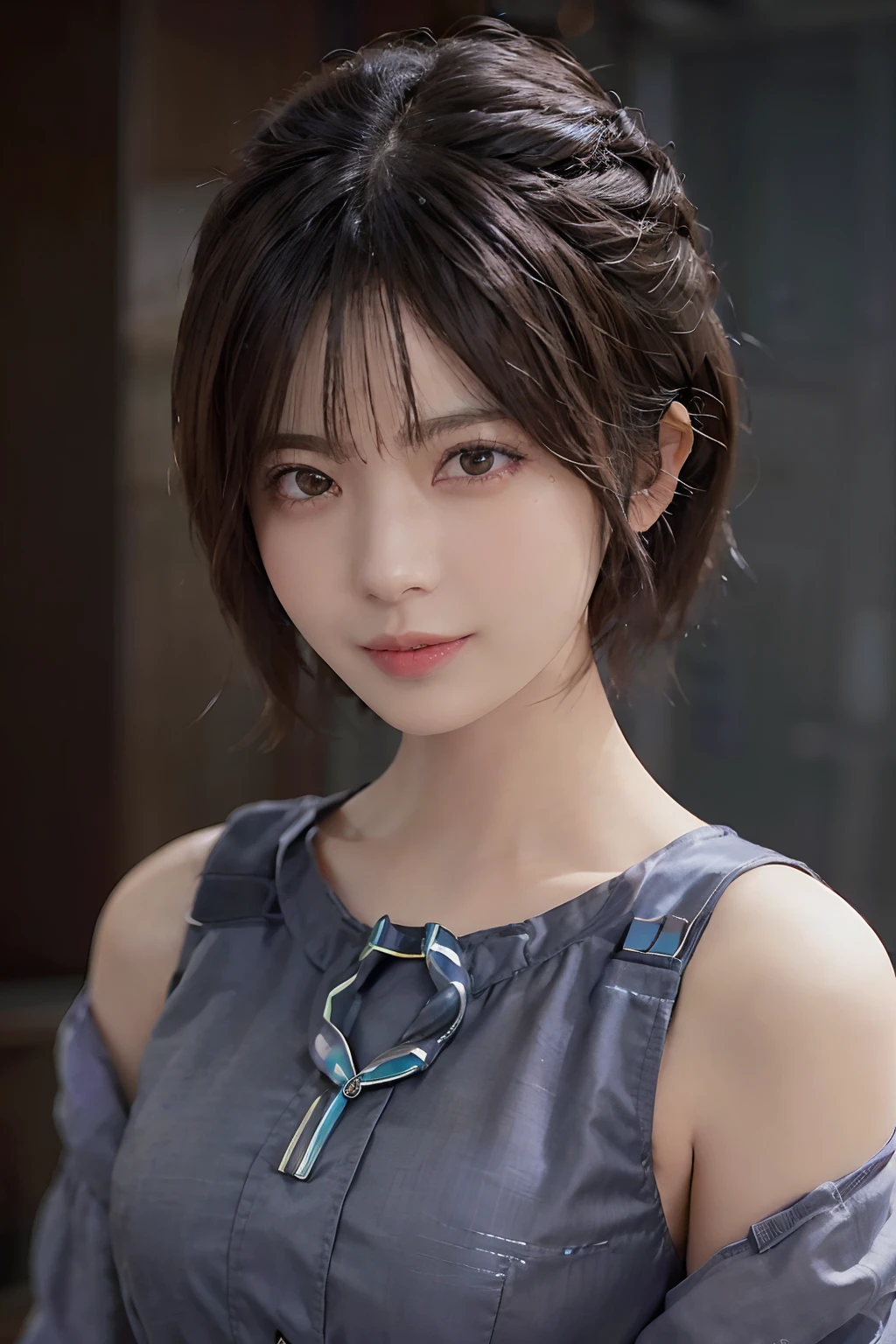 (masuter piece:1.3)、(8k、Photorealsitic、RAW Photography、top-quality: 1.4)、(1girl)、beautiful countenance、(lifelike face)、(A dark-haired、short-hair:1.3)、Beautiful hairstyle、realisticeyes、Beautiful details、（real looking skin）、Beautiful skins、（The shirt）、absurderes、enticing、超A high resolution、A hyper-realistic、high-detail、the golden ratio、Glasses、bilaterally symmetrical