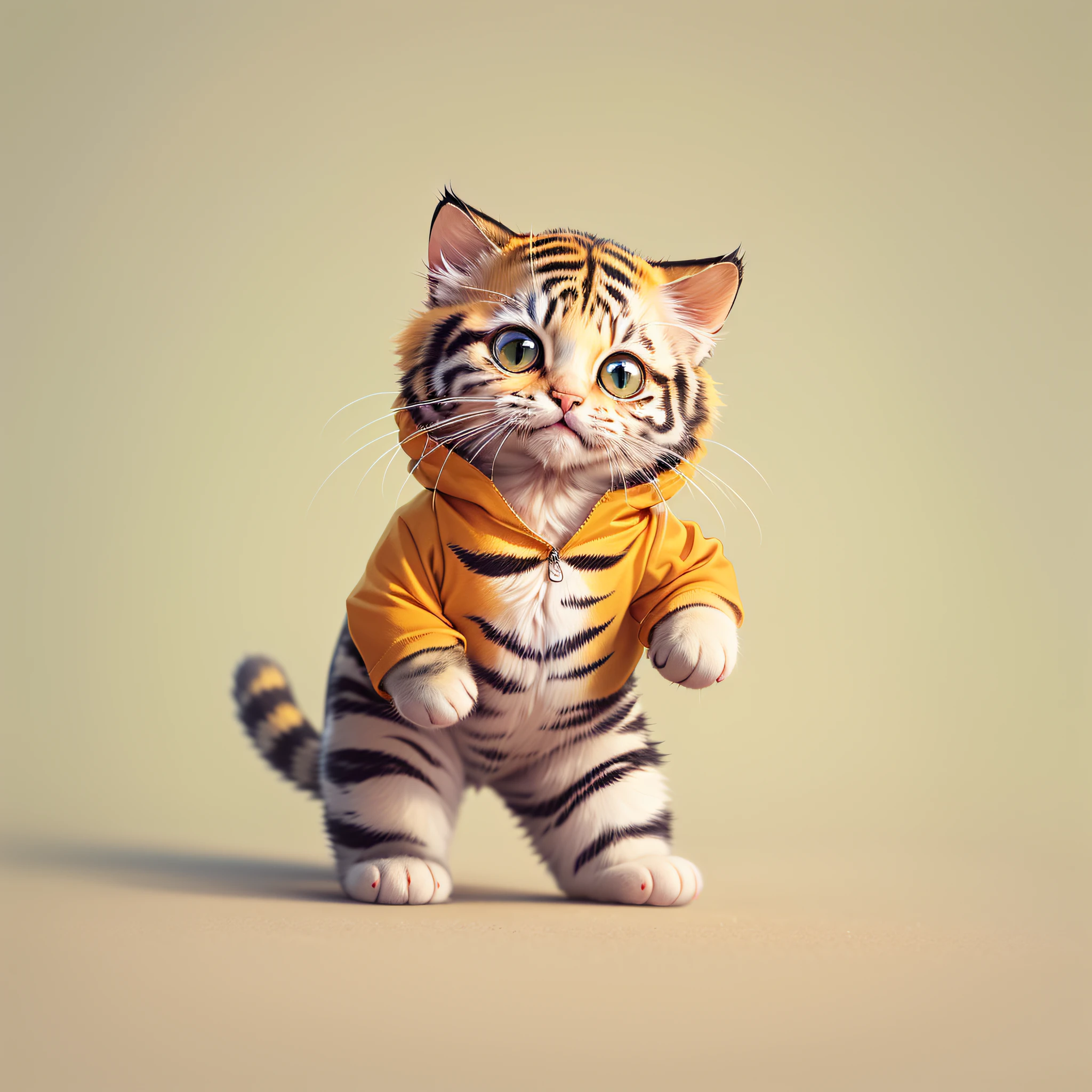 (cute cat: 1.5), standing, cute, wearing a tiger costume, form side,