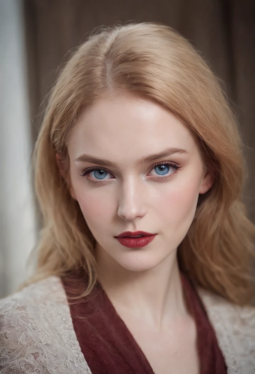 (((a deep reddish wound crosses her left cheek))) light complexion, female around 19 years old, natural blonde hair, distinctive blue eyes, dressed in kohl, slender and graceful, beautiful, in a gym environment, ultra sharp focus , realistic shot, gothic female clothing, tetradic colors (scar:1.4)