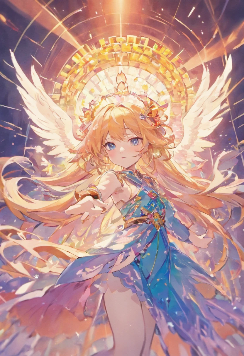 (Chinese illustration paper art gorgeous multicolored long-haired angel halo)+Clear lines isolated on white background+Quilted Paper Art Design Best 4K Images+Very detailed+Cinematic lighting effects with masterpiece quality