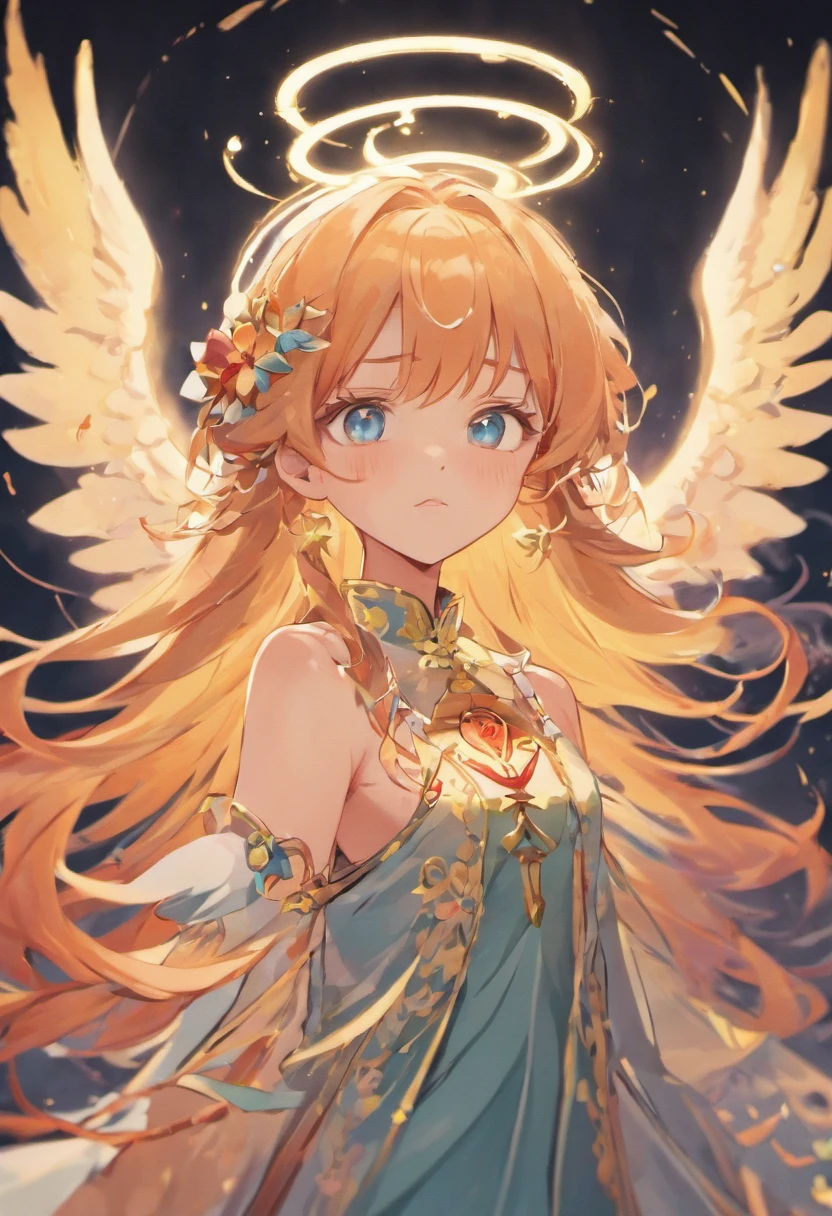 (Chinese illustration paper art gorgeous multicolored long-haired angel halo)+Clear lines isolated on white background+Quilted Paper Art Design Best 4K Images+Very detailed+Cinematic lighting effects with masterpiece quality