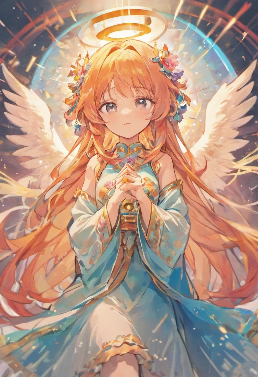 (Chinese illustration paper art gorgeous multicolored long-haired angel halo)+Clear lines isolated on white background+Quilted Paper Art Design Best 4K Images+Very detailed+Cinematic lighting effects with masterpiece quality