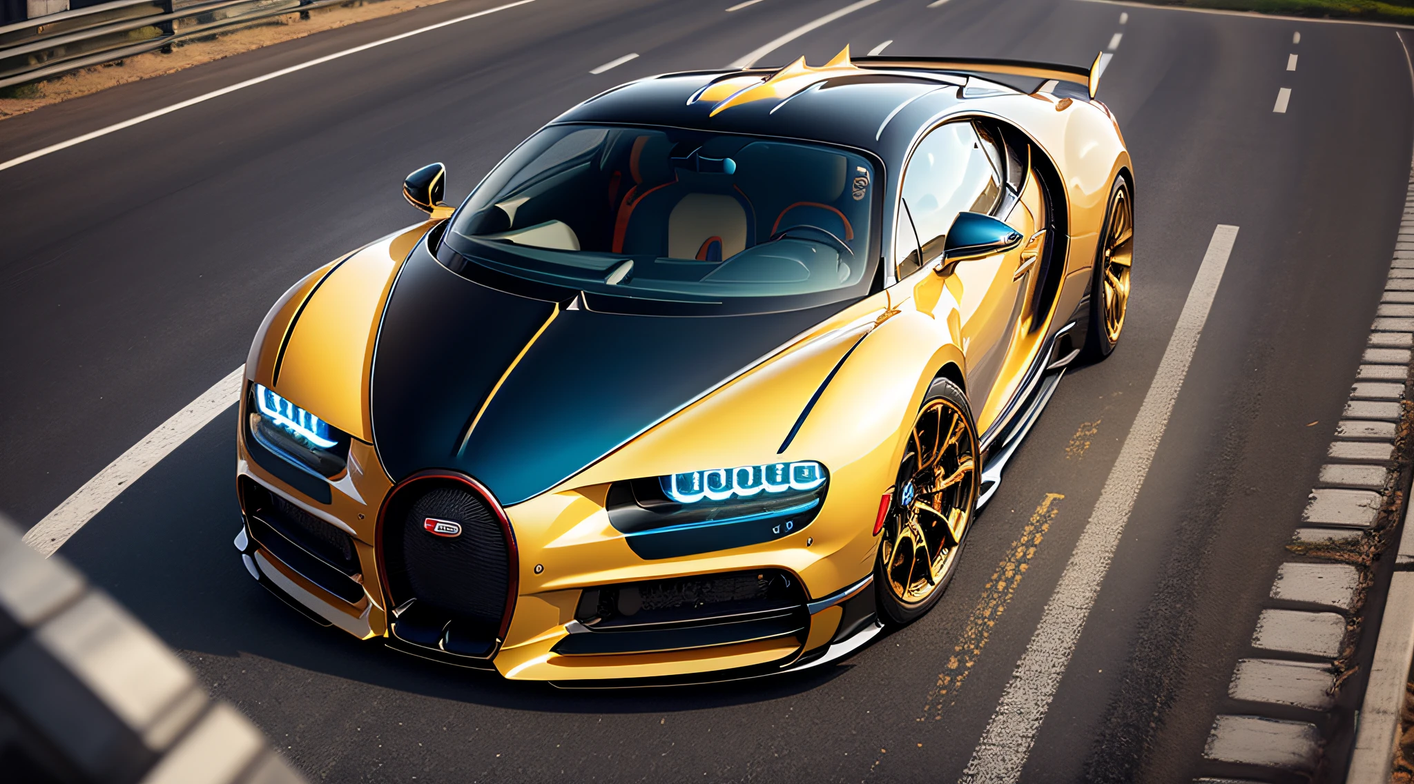 Bugatti Chiron Super Sport Golden Era,close-up photo,Photography,clear facial features,Photorealistic,DSLR,full body,