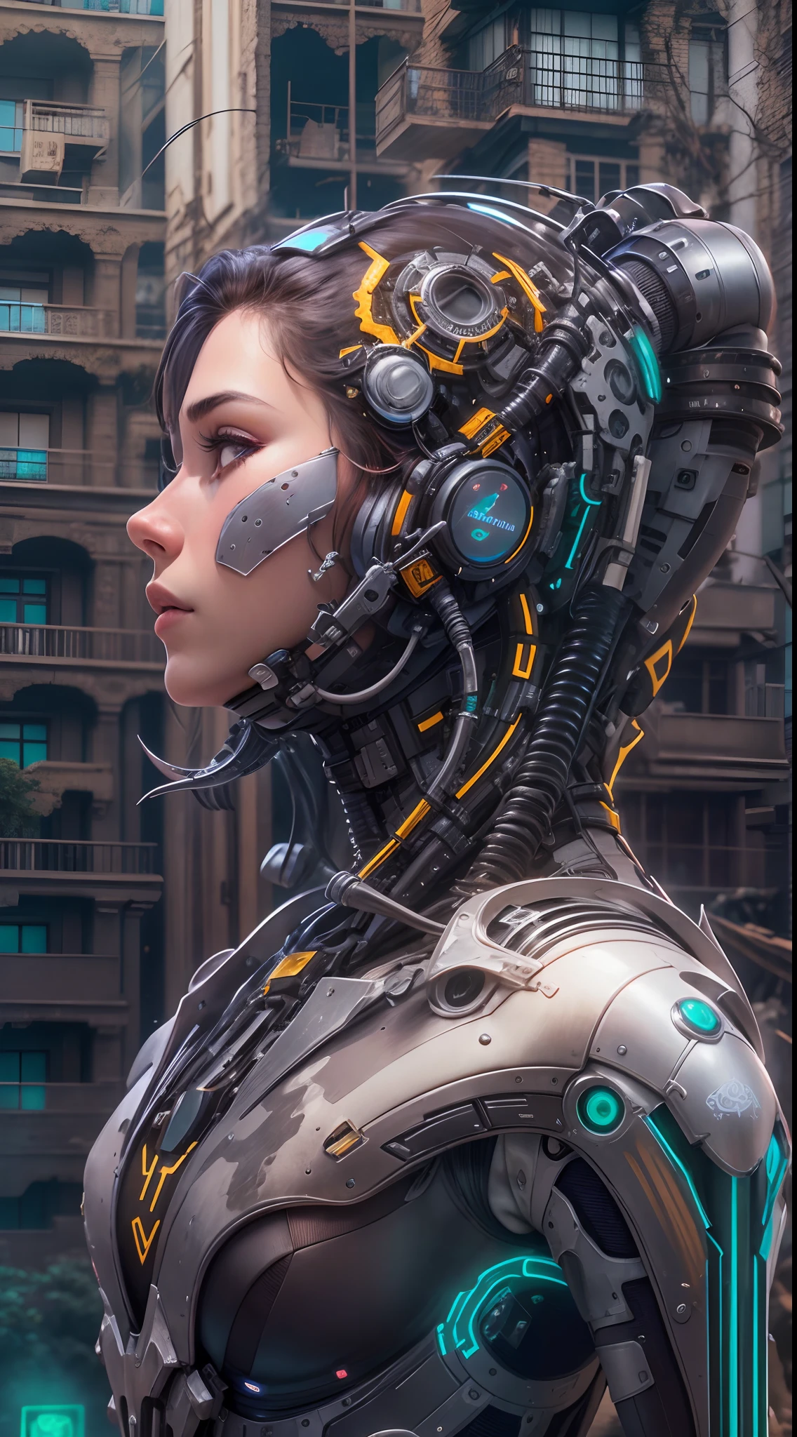motor irreal:1.4,UHD,La mejor calidad:1.4, fotorrealista:1.4, textura de la piel:1.4, obra maestra:1.8,A mechanical girl of the future,Metal reluciente,Brilliant robotic movements,ethereal,futuristic tech,Inteligencia artificial avanzada,Cityscape illuminated with neon lights,Metal exoskeleton,rasgos faciales altamente detallados,brillantes ojos LED,Meticulously crafted faux leather,Moda futurista extravagante,flotando sobre el suelo,Explorando el paisaje urbano,futuristic tech,Exquisite craftsmanship,Metal limbs with intricate designs,Seamless integration of humans and machines,surrealista,Otherworldly atmosphere,Utopian cityscape in the backdrop,Armamento avanzado integrado en su cuerpo,emitiendo un brillo suave y vibrante,Mirada expresiva y cautivadora,Fuerza sobrehumana y agilidad,Adoptar una postura de confianza y poder,High-resolution portrait with vibrant colors and intricate details,impresionante,Impresionantes obras de arte. (La mejor calidad,4k,8k,Altas Resoluciones,obra maestra:1.2),ultra detallado,(realista,fotorrealista,fotorrealista:1.37),HDR,UHD,Studio lighting,Pintura ultrafina,foco nítido,physically based representation,extreme detail description,profesional,vivid colors,Bokeh,retratos,Artistas conceptuales