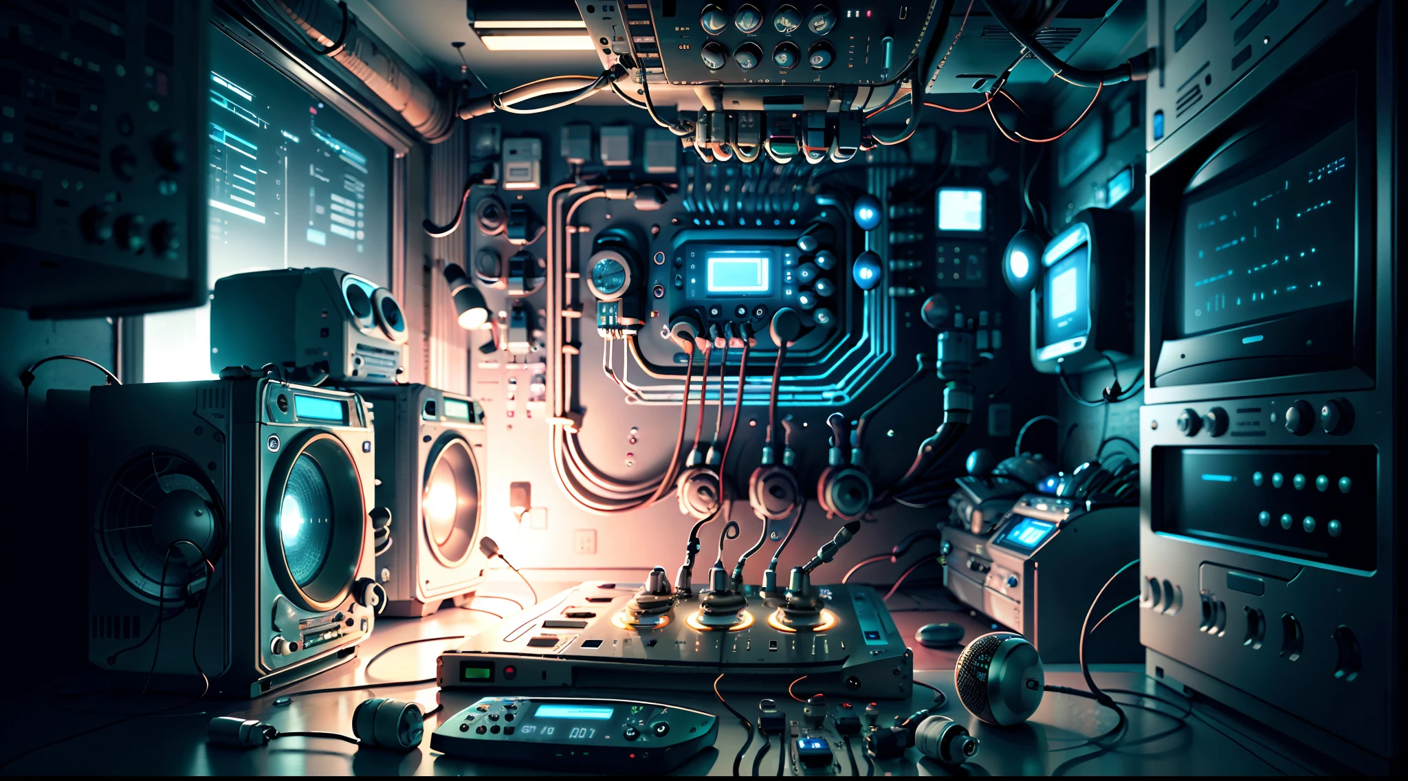 AI radio in circuit board kitchen