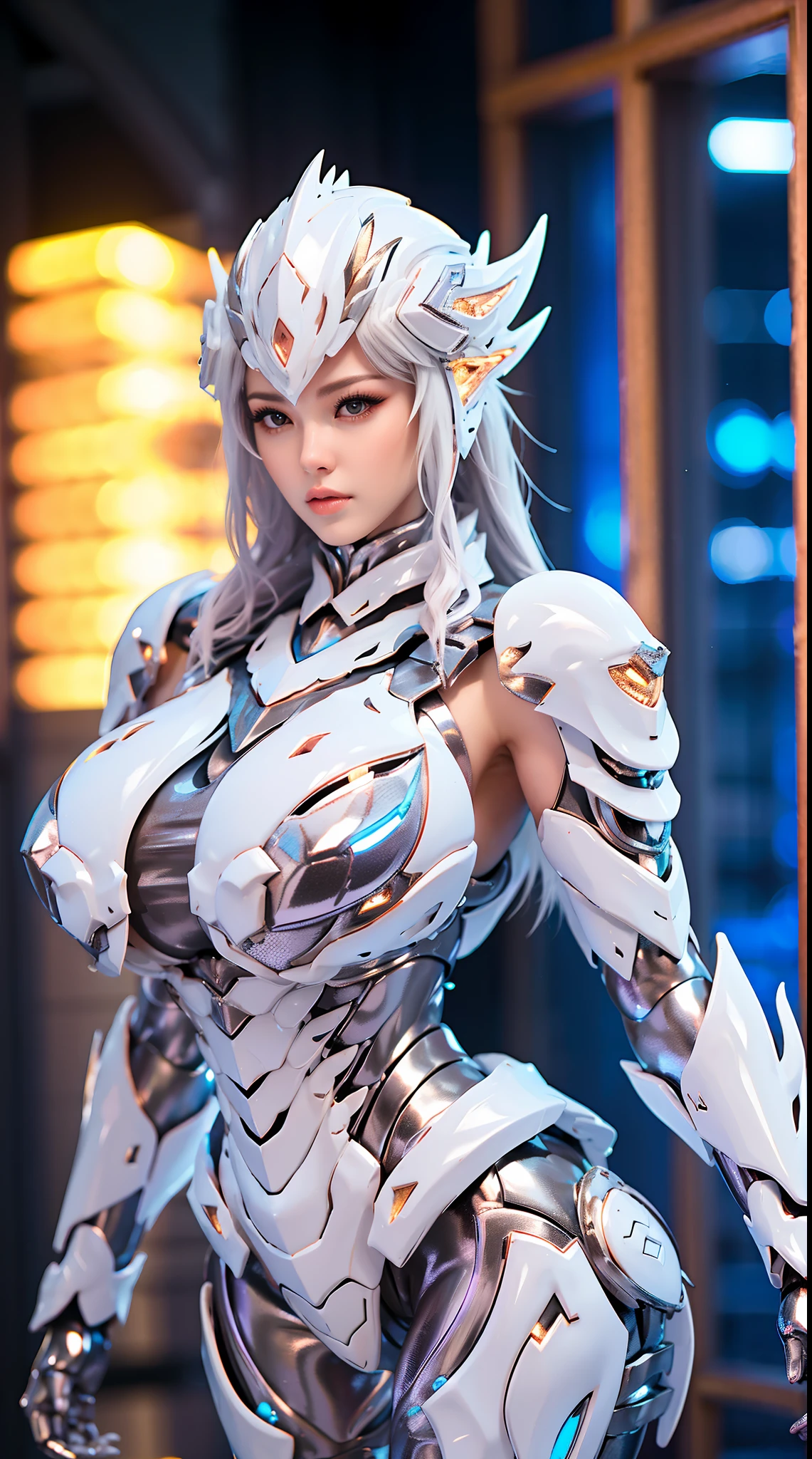 SILVER DRAGON QUEEN, HUGE BOOBS, CRYSTAL HEAVY SUIT ARMOR, TRANSPARANT, THICK BODY, MUSCLE ABS, SEXY.