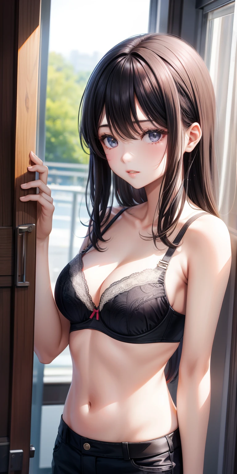 A dark-haired、length hair、Showpan、bra very、gals