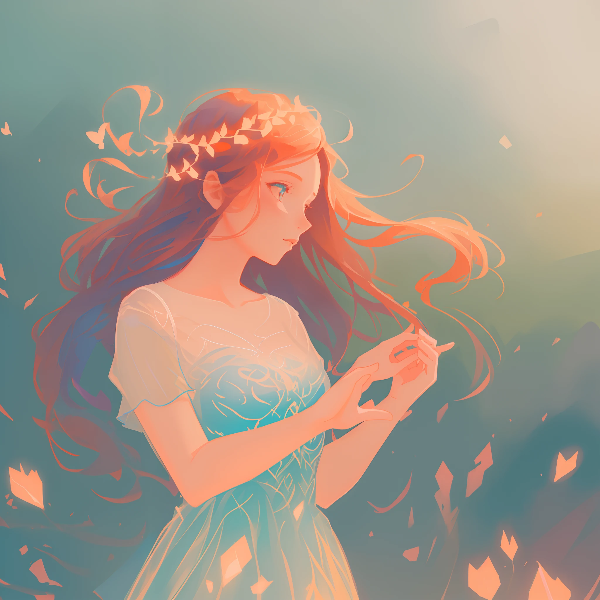 there is a girl in a dress that is standing in the snow, inspired by Glen Keane, inspired by Lois van Baarle, disney art style, by Lois van Baarle, glowing aura around her, by Glen Keane, jen bartel, glowing lights! digital painting, flowing glowing hair, glowing flowing hair, beautiful digital illustration