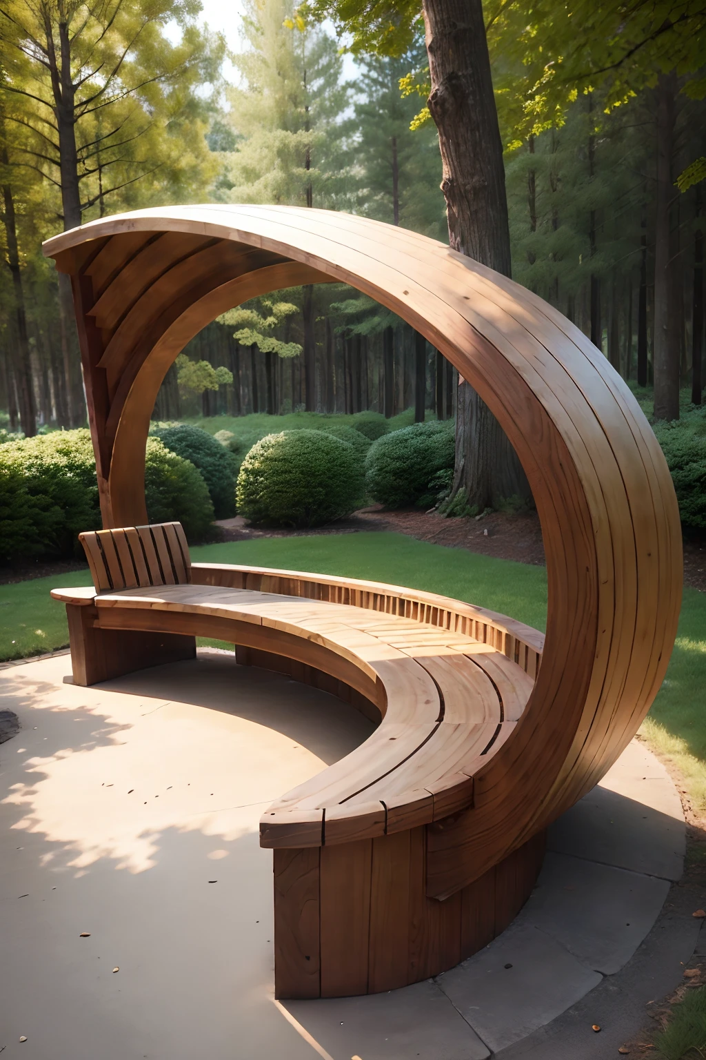 Made of wood，It looks like a bean，Curved arc three-seater wooden bench