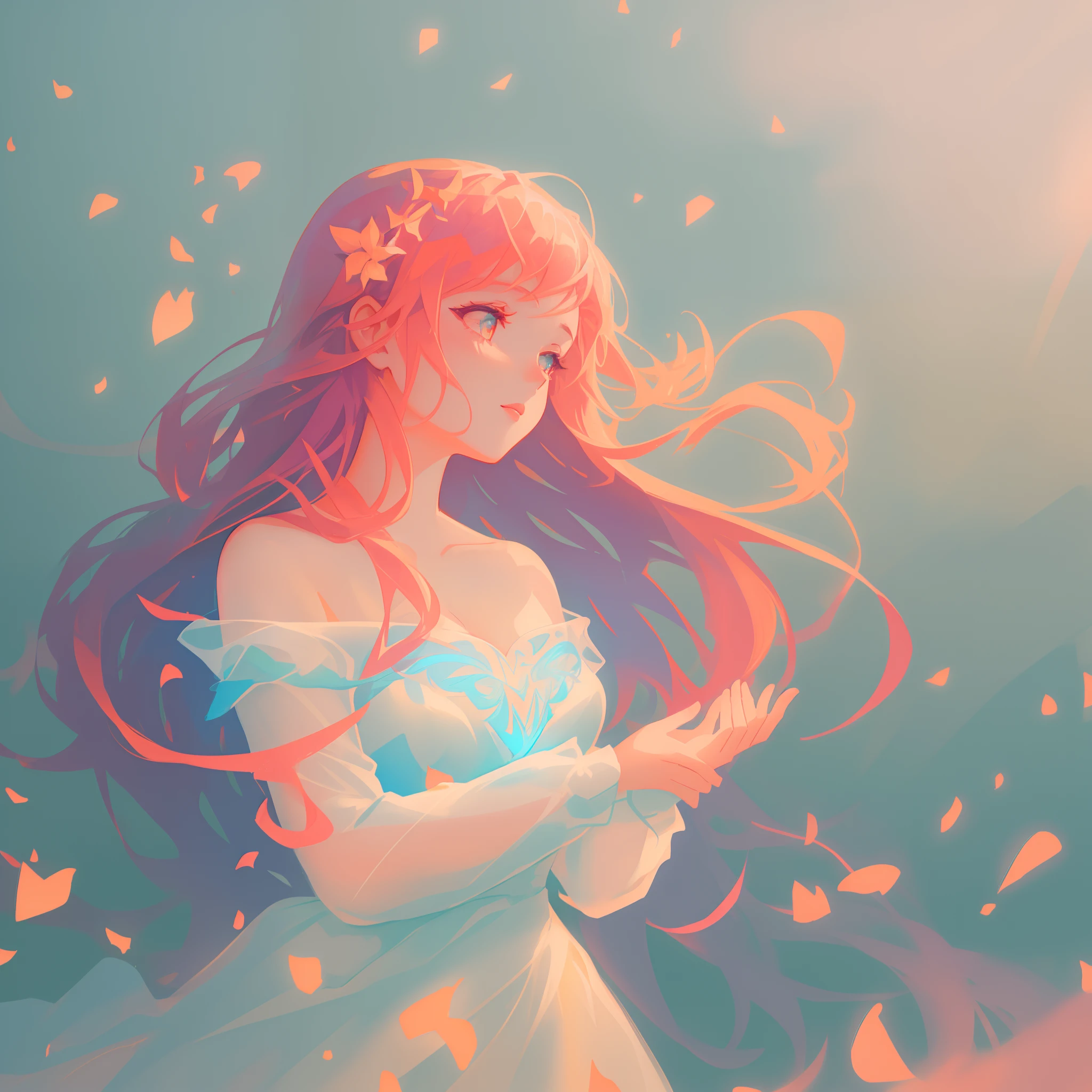 there is a girl in a dress that is standing in the snow, inspired by Glen Keane, inspired by Lois van Baarle, disney art style, by Lois van Baarle, glowing aura around her, by Glen Keane, jen bartel, glowing lights! digital painting, flowing glowing hair, glowing flowing hair, beautiful digital illustration
