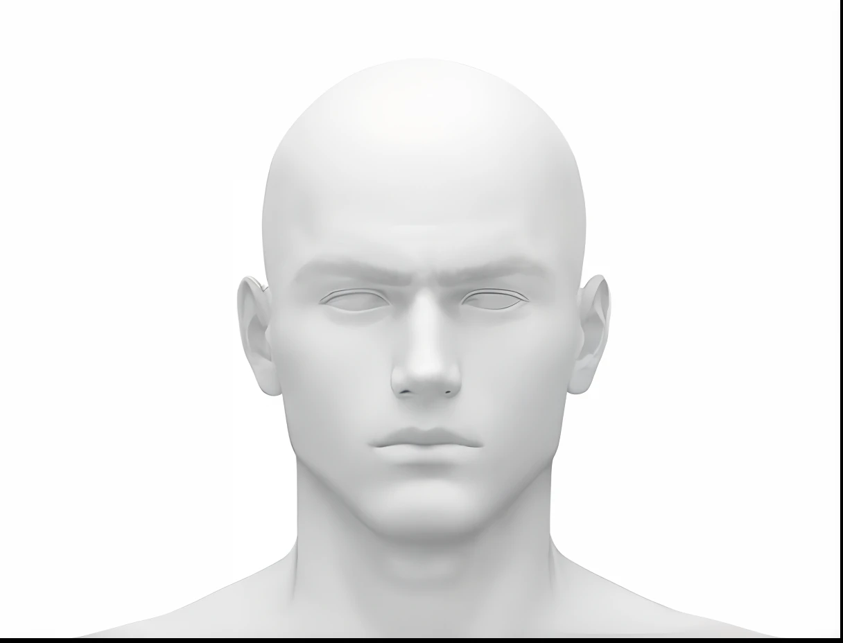 Create an image with a completely white background and a simplified silhouette of a young man's head looking forward, very short hair, make sure the silhouette is a contour drawing with no color fill and that the inside of the silhouette is also empty in white.
