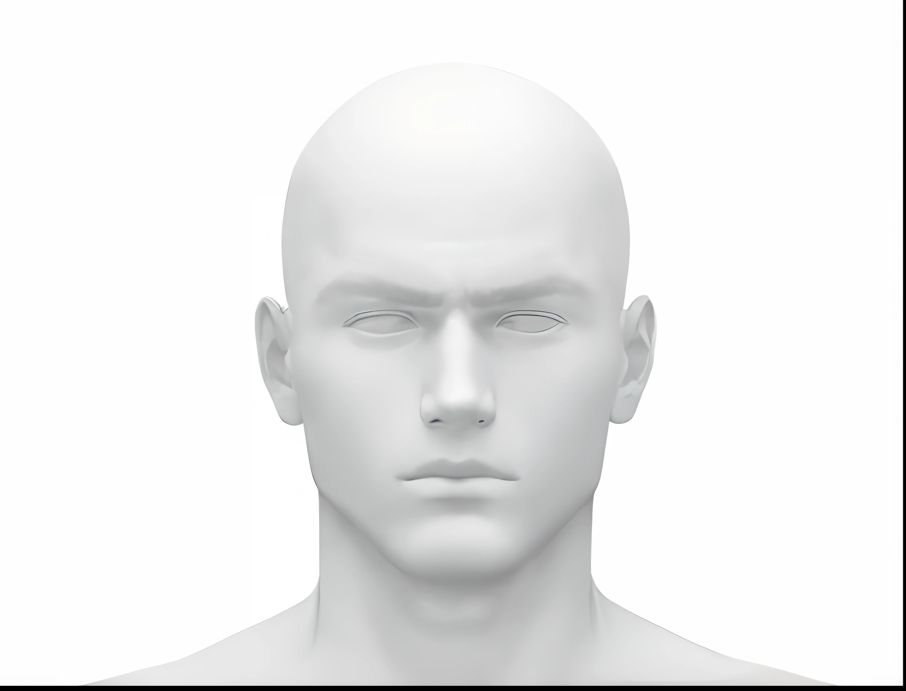 Create an image with a completely white background and a simplified silhouette of a young man's head looking forward, very short hair, make sure the silhouette is a contour drawing with no color fill and that the inside of the silhouette is also empty in white.