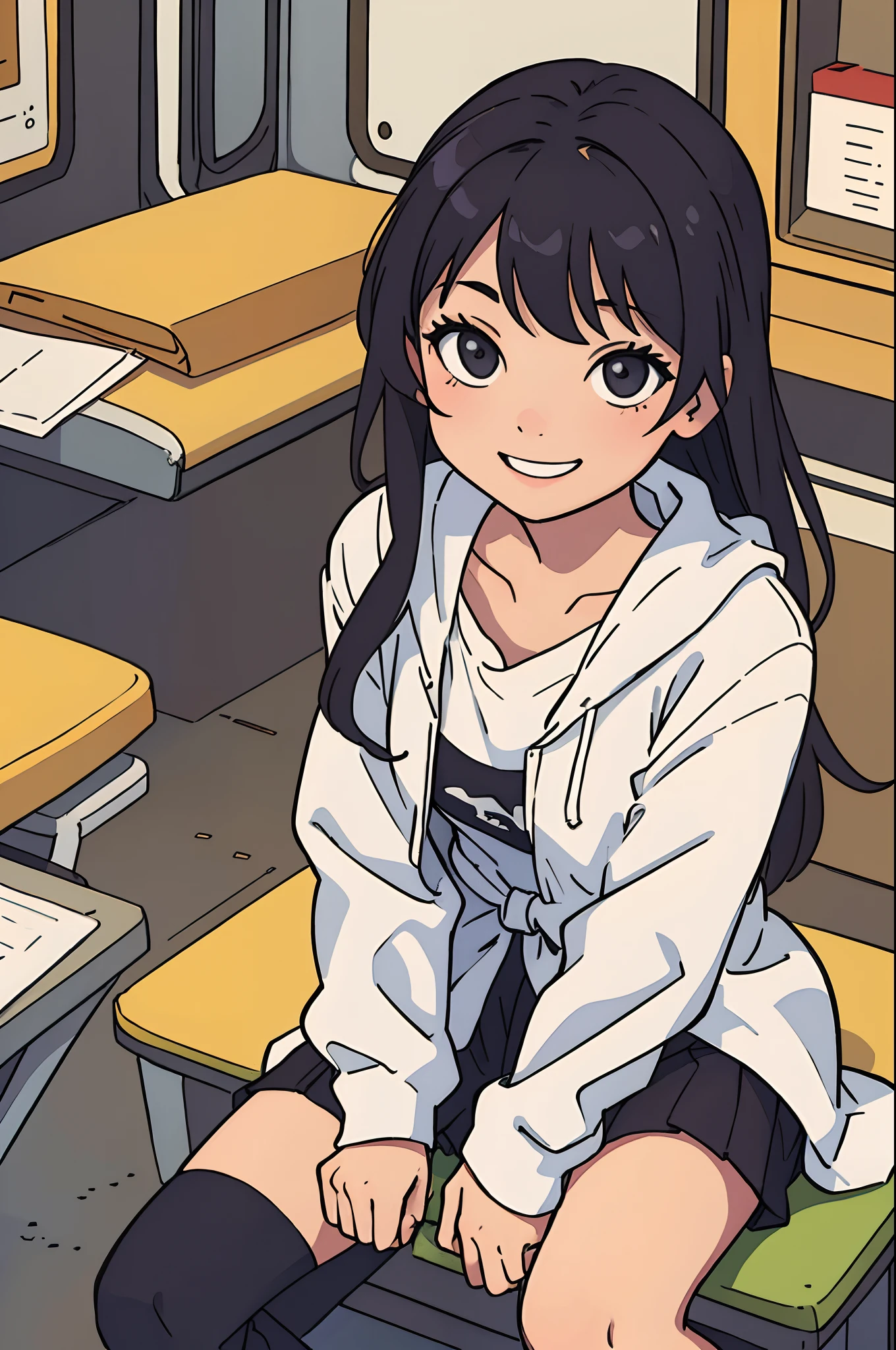 master piece, best quality, 1girl, solo, shibuya, sitting, smile