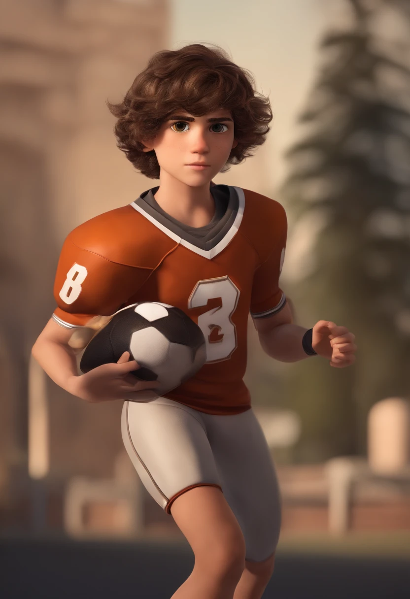 A young man of average height, with shaggy brown hair and eyes that shine with determination. He has an athletic build due to his talent in football and his work as a motoboy.