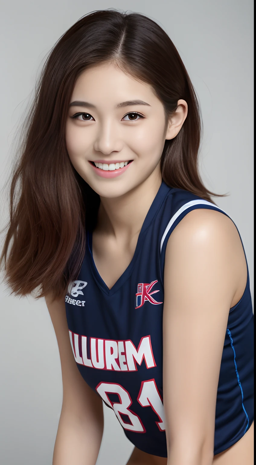 (8K,bestquality,masterpiese:1.2),(realistic, photo-realistic:1.37),ultra-detailed,beautiful woman, full body shot,ramdompose,face the front, long hair,(slit eyes:1.3),smiling,((detailed pupils)),detailed face and eyes, medium natural breast, small nipples, perfect lighting, solo,1girl,detailed environment, beautiful detailed eyes,(mysterious),(seductive),(edgy),(blurred background),clear and detailed face, alone, sexy Volley ball_uniform,indoor_stadium, inverted nipples,