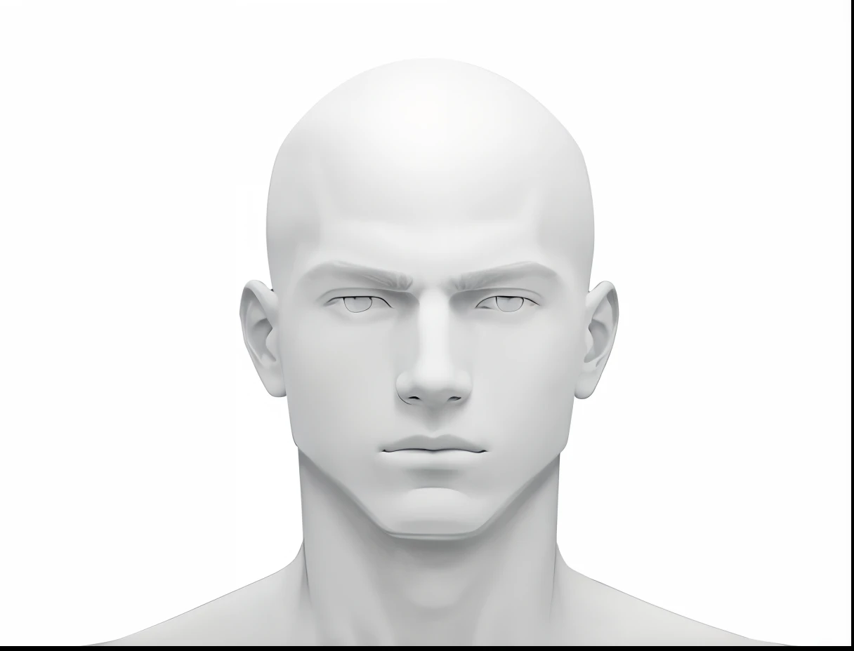 Create an image with a completely white background and a simplified silhouette of a young man's head looking forward, very short hair, make sure the silhouette is a contour drawing with no color fill and that the inside of the silhouette is also empty in white.